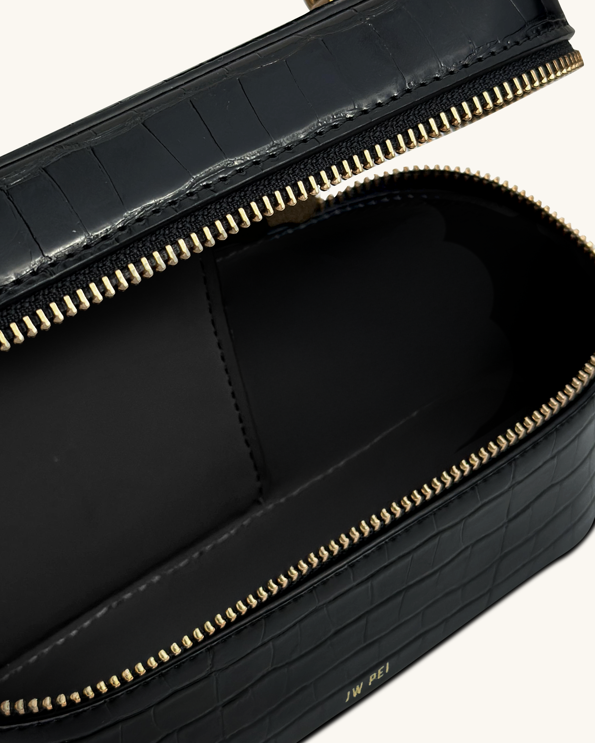 Cleo Box Shape Top Handle Bag - Black Croc