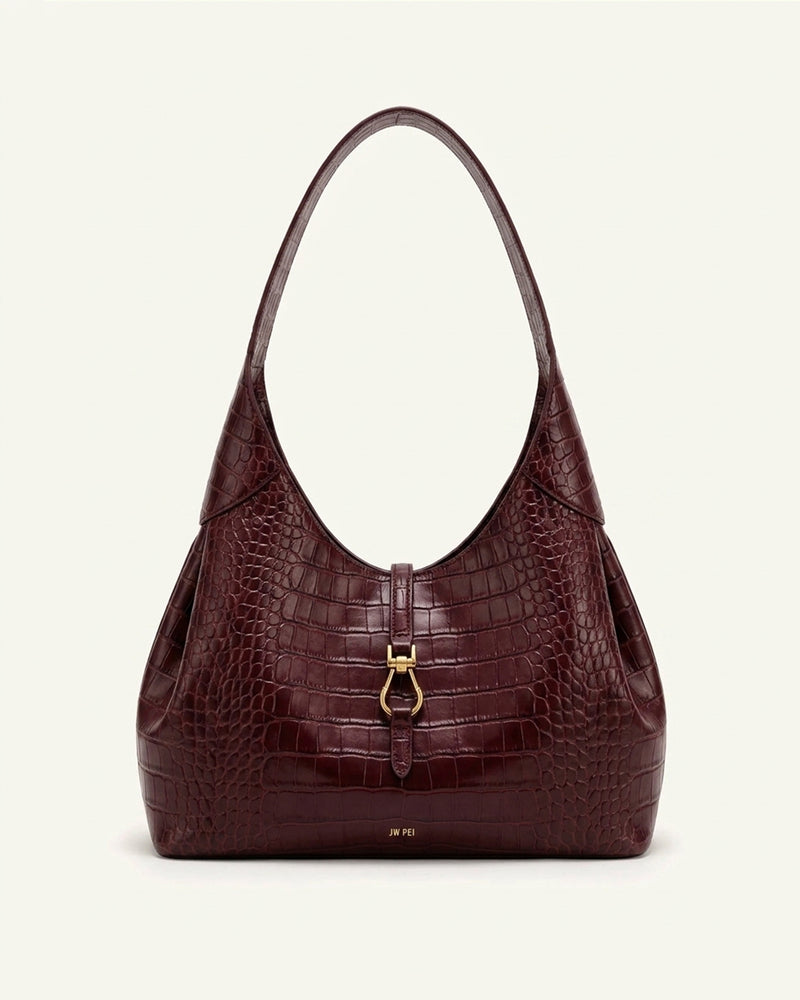 Bruna Hobo Bag – Burgundy Croc