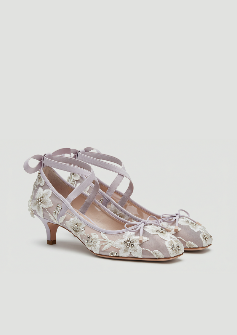 Flora Embroidered Mary Janes – Purple