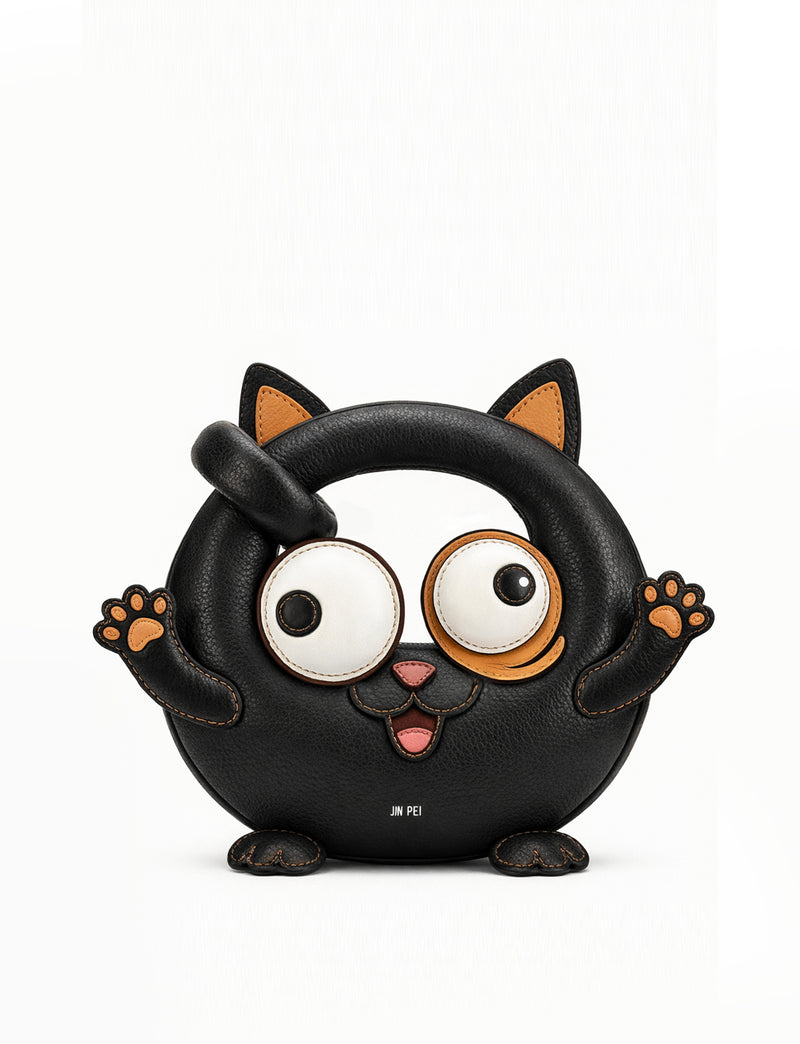 Abacus Playful Cat Mini Top Handle Bag - Black