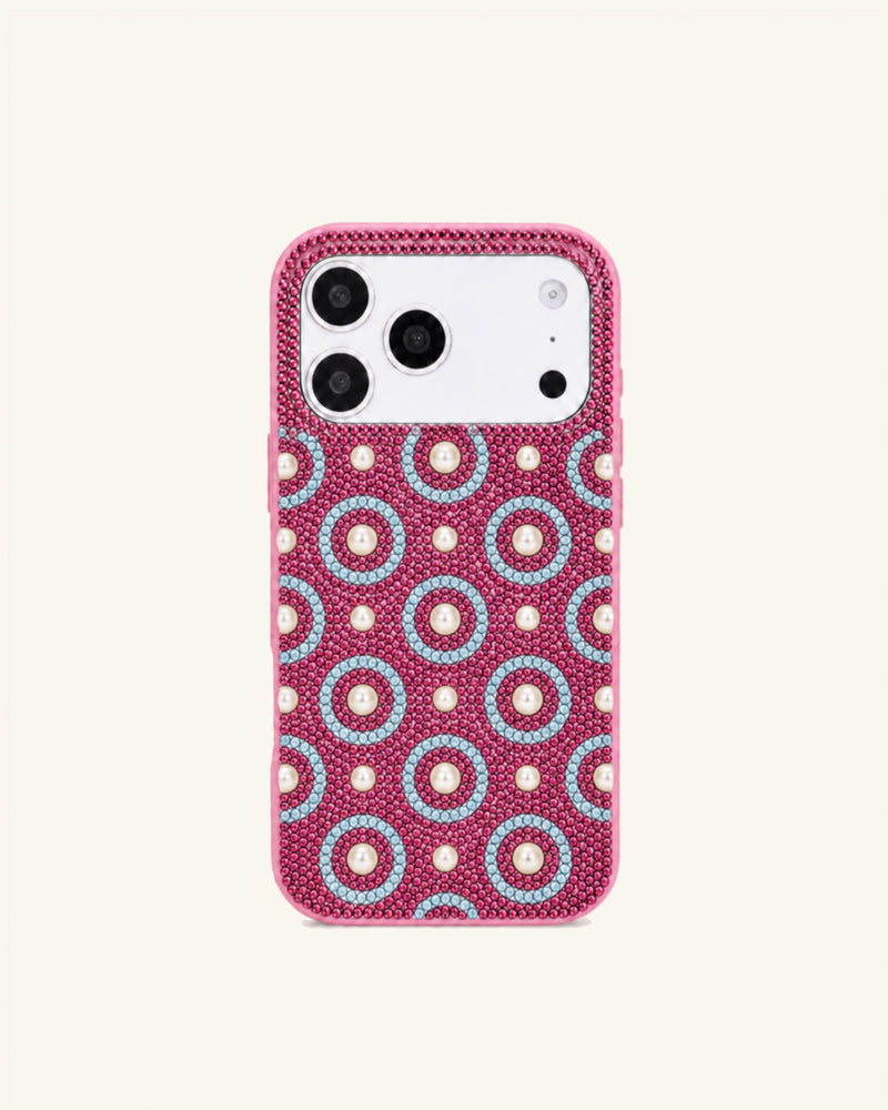 Geometric Pearl Artificial Crystal Phone Case - Pink