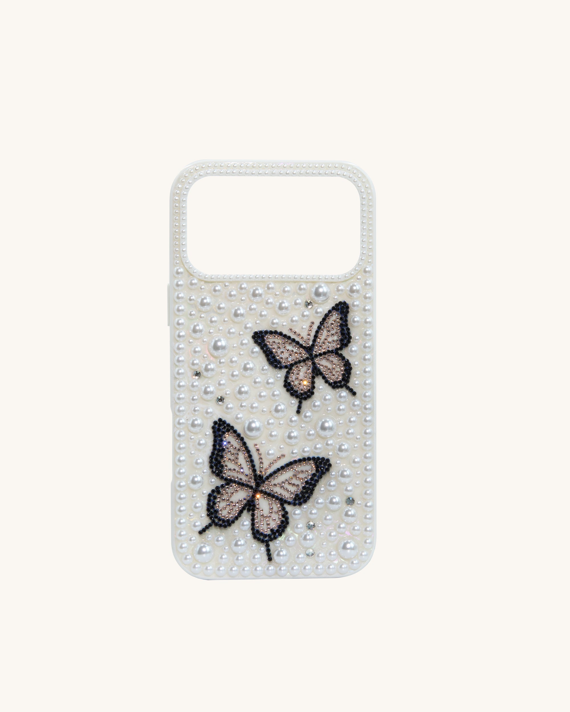 Butterfly Pearl Embellished Phone Case - White