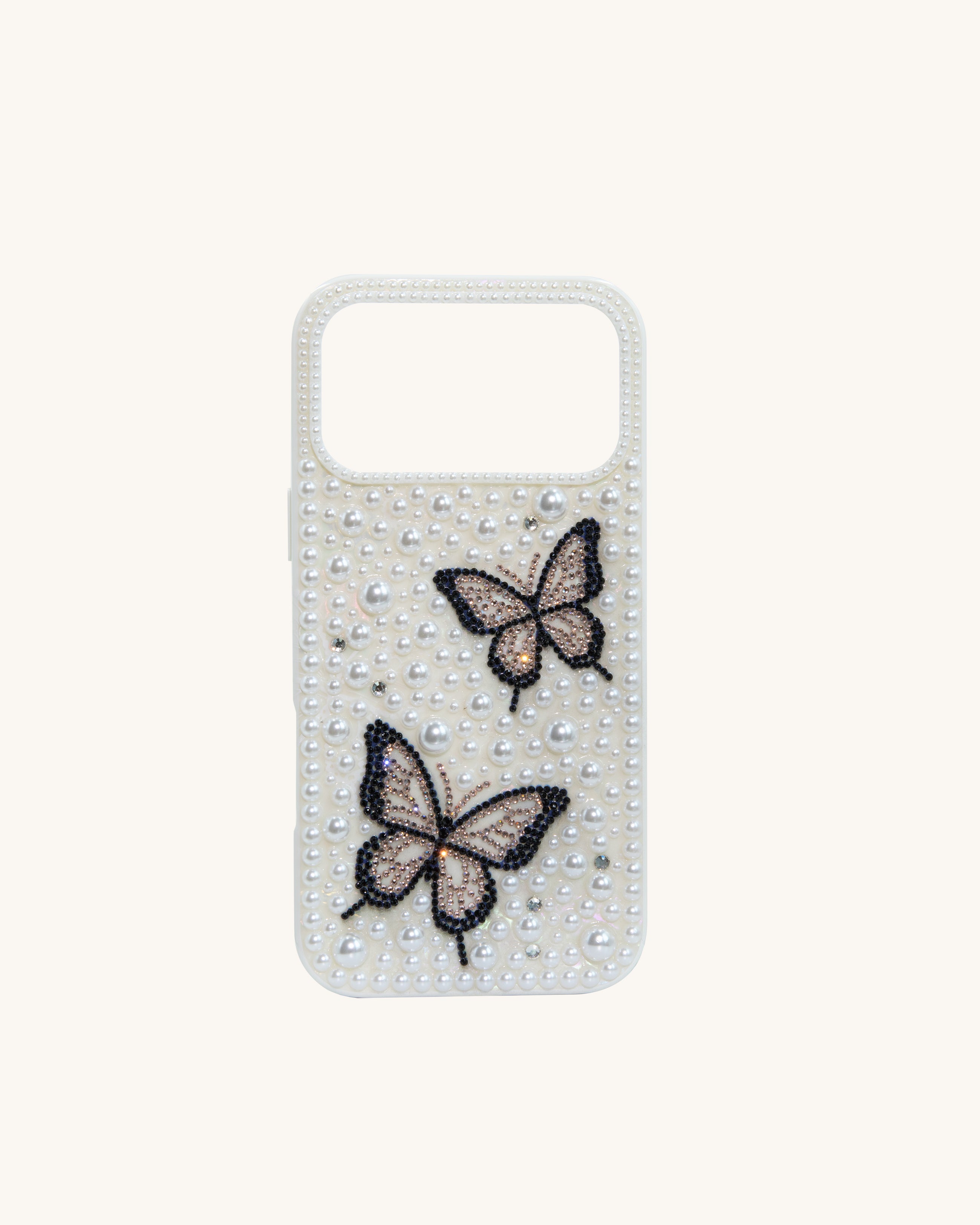 Butterfly Pearl Embellished Phone Case - White