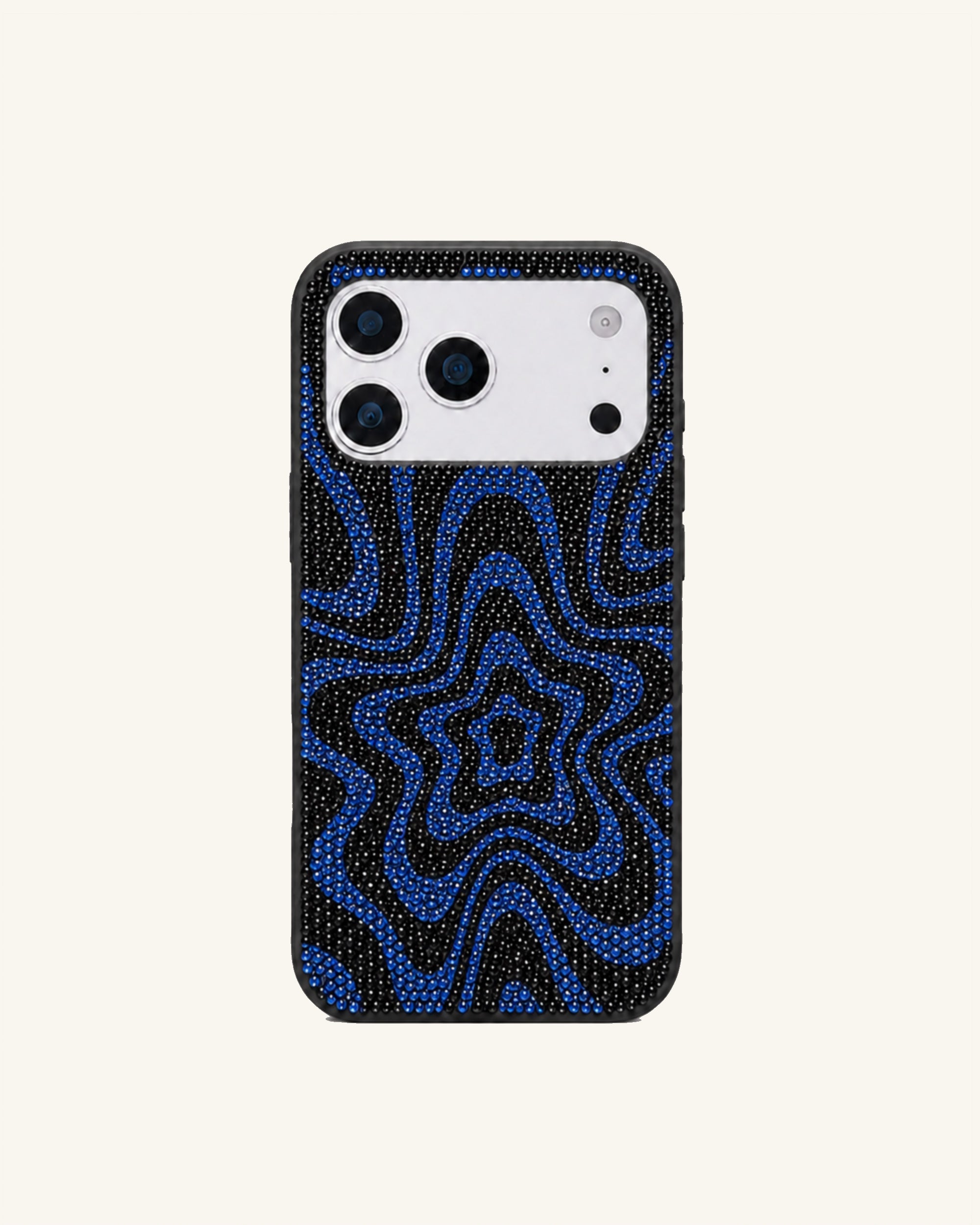 Blue Wave Rhinestone Phone Case – Black