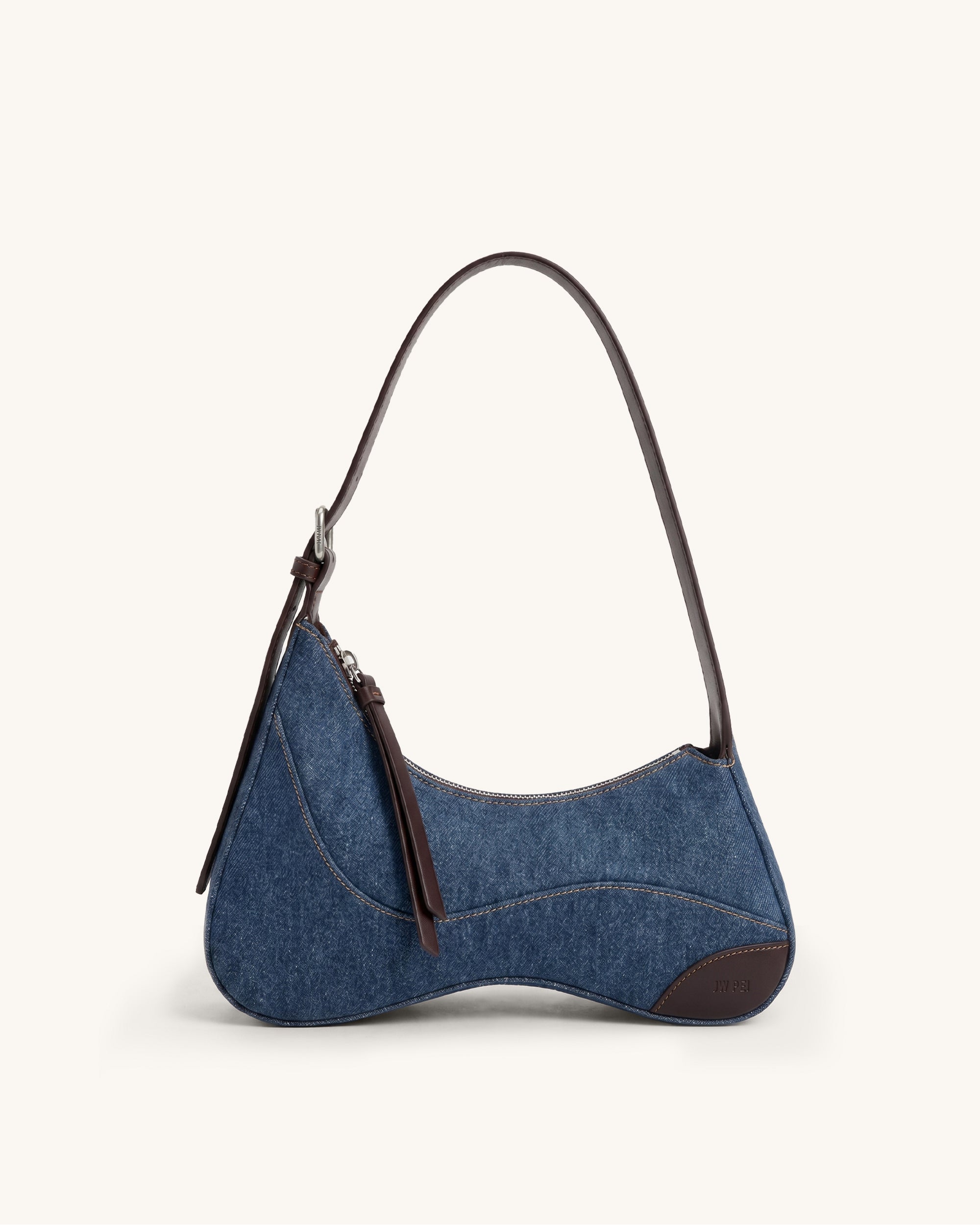 Harlee Curved Shoulder Bag - Blue Denim