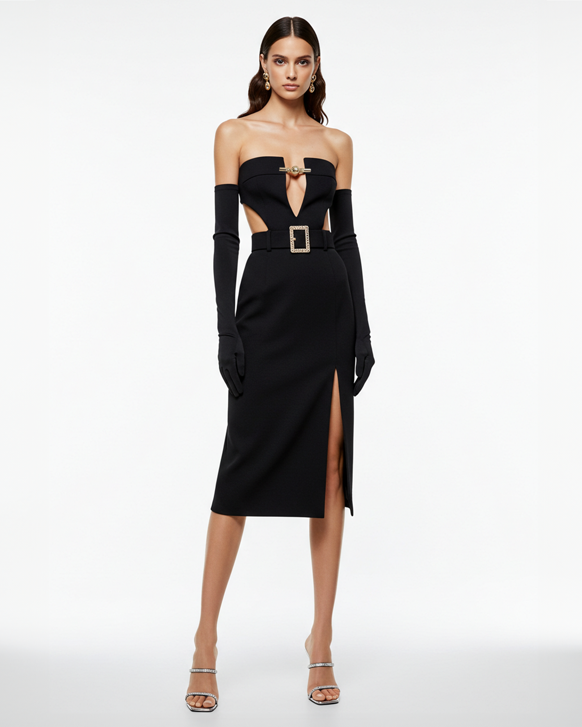 Cutout Strapless Midi Dress – Black
