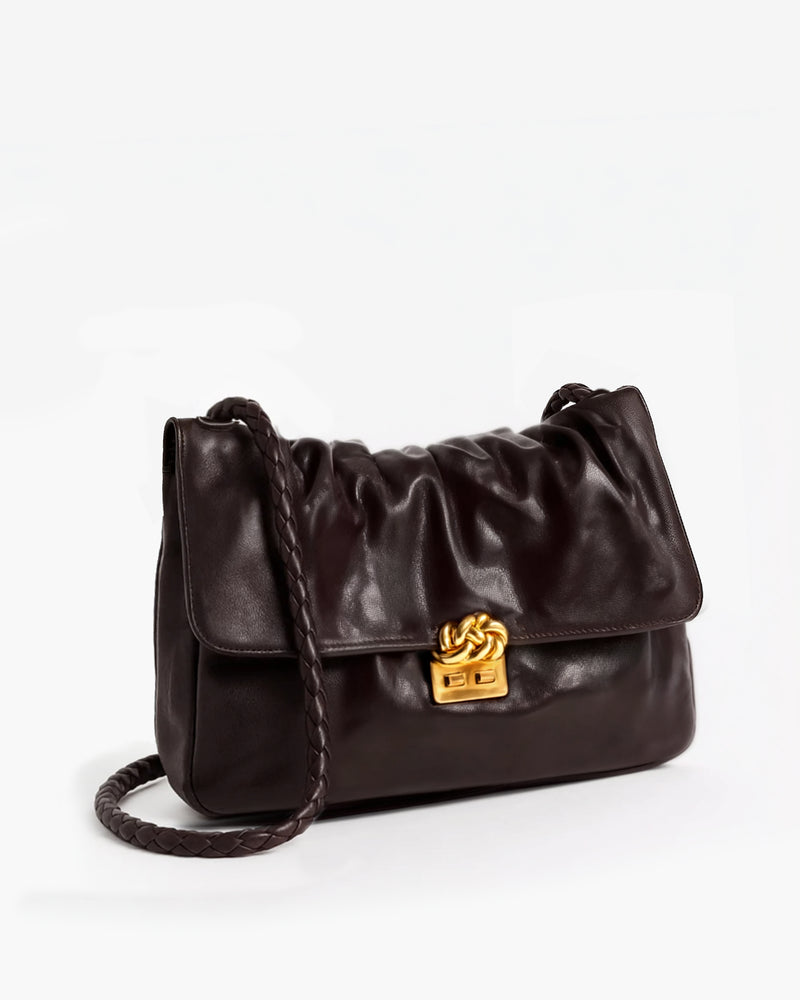 Mya Ruched Leather Shoulder Bag - Brown