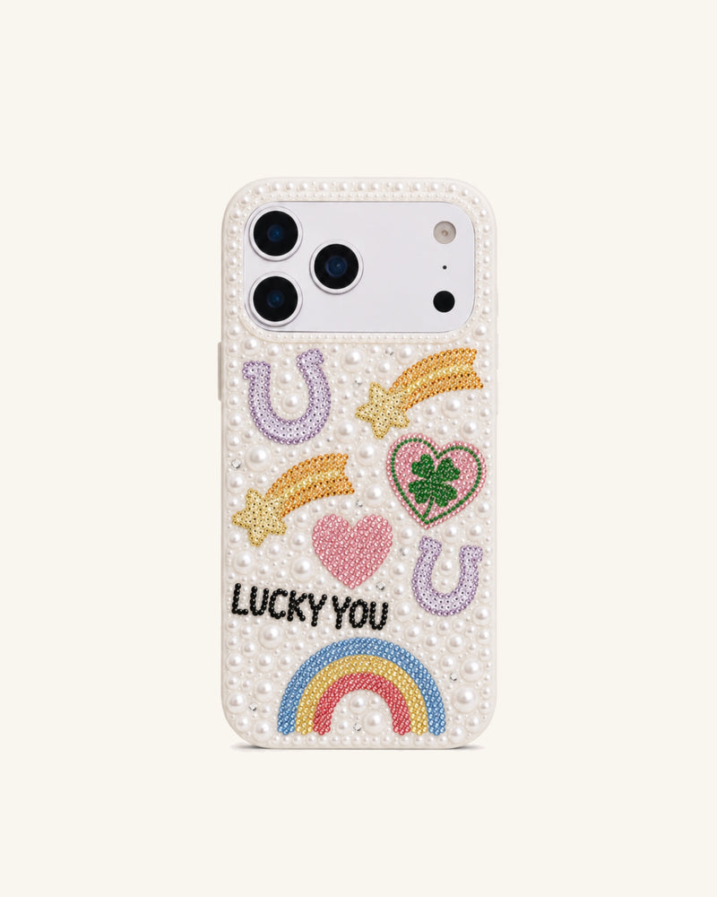 Lucky Charm Pearl Artificial Crystal Phone Case - White