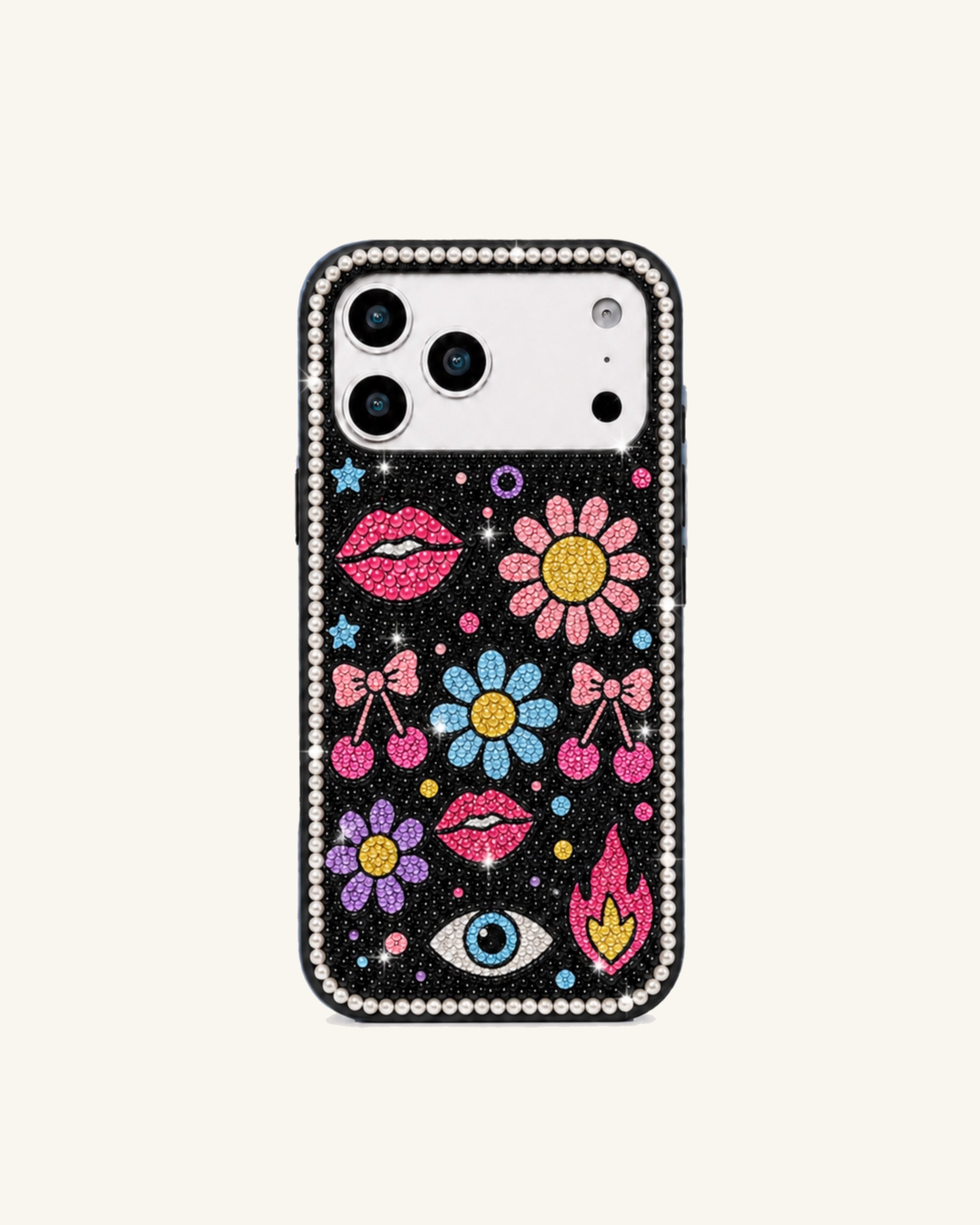 Retro Icon Artificial Crystal Phone Case - Black