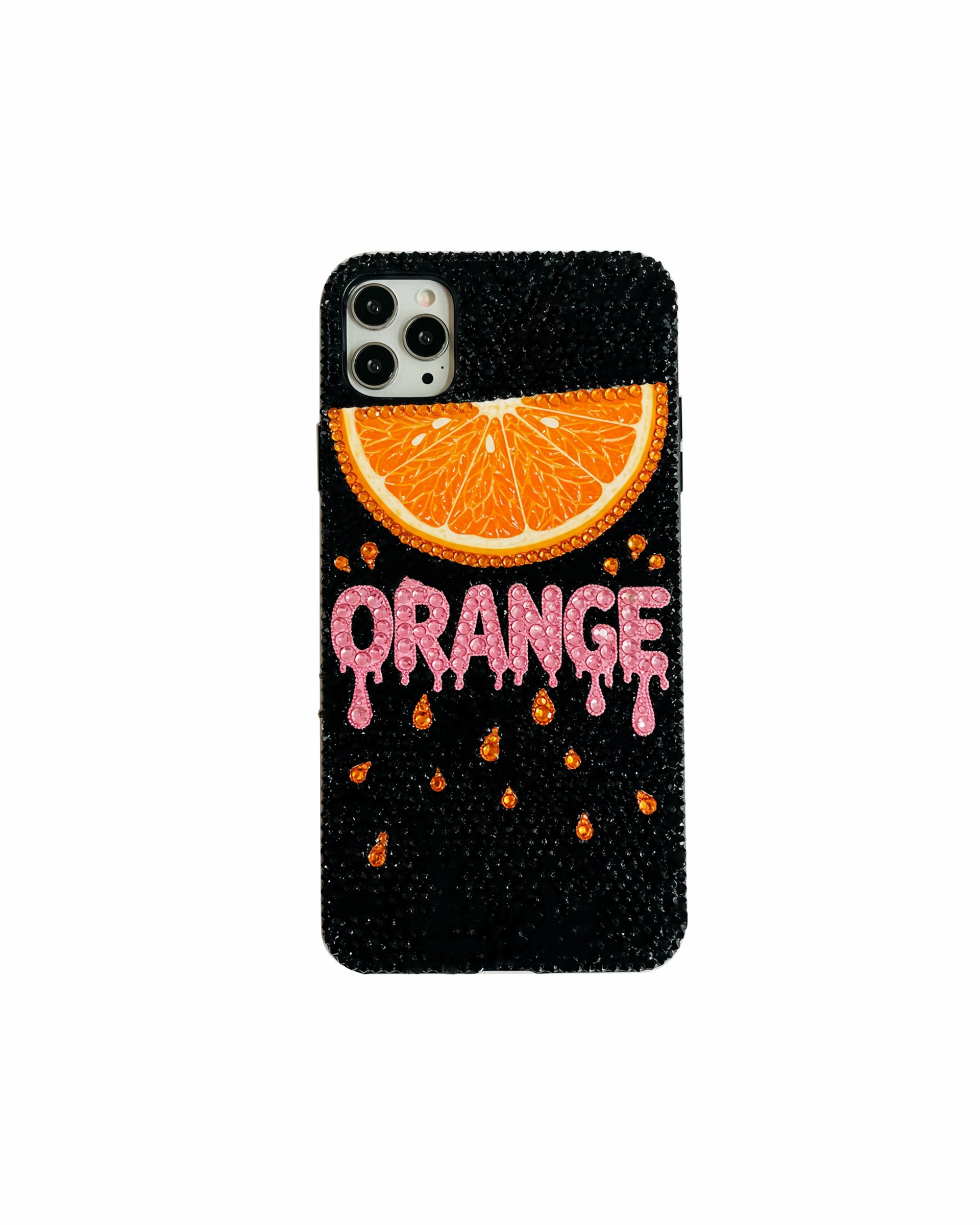 Orange Slice Artificial Crystal Phone Case – Black