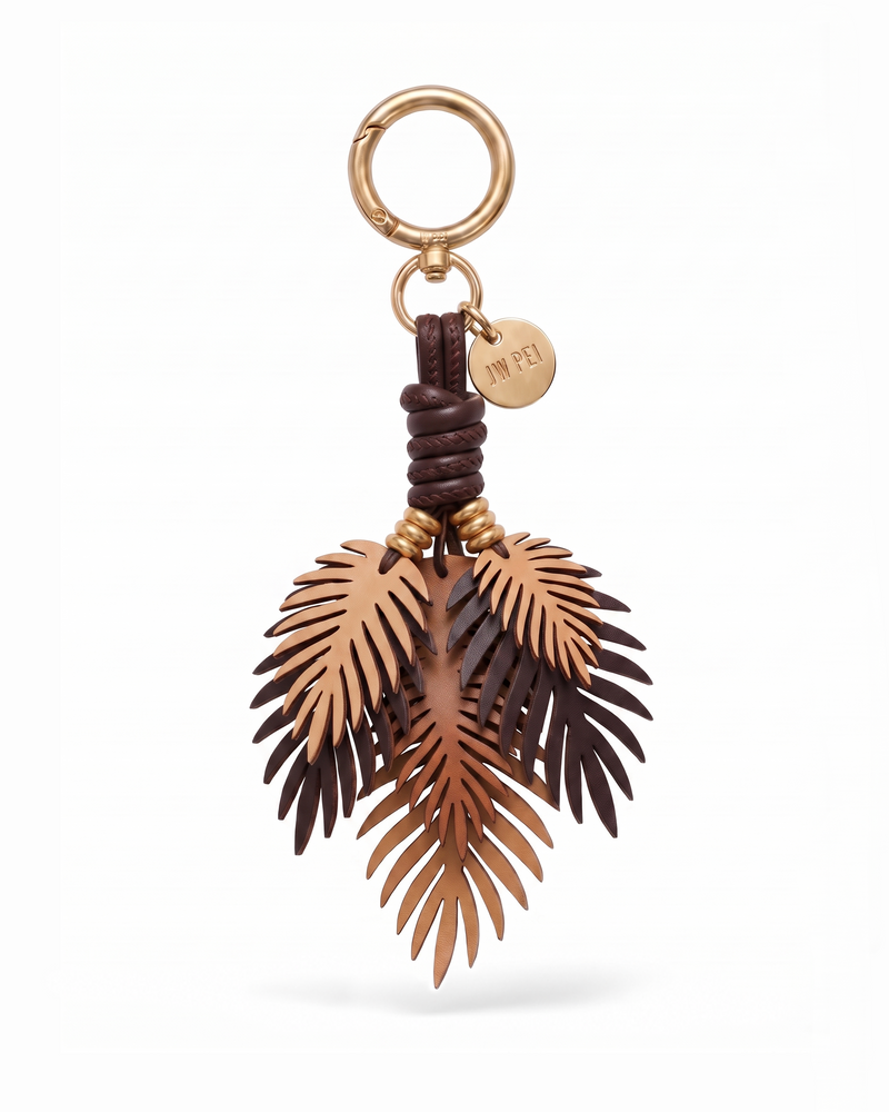Tropical Palm Leaf Bag Charm - Brown Multi