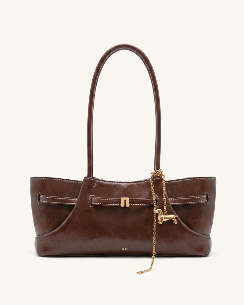 Maeve Dachshund Charm Long Handle Tote Bag – Dark Brown