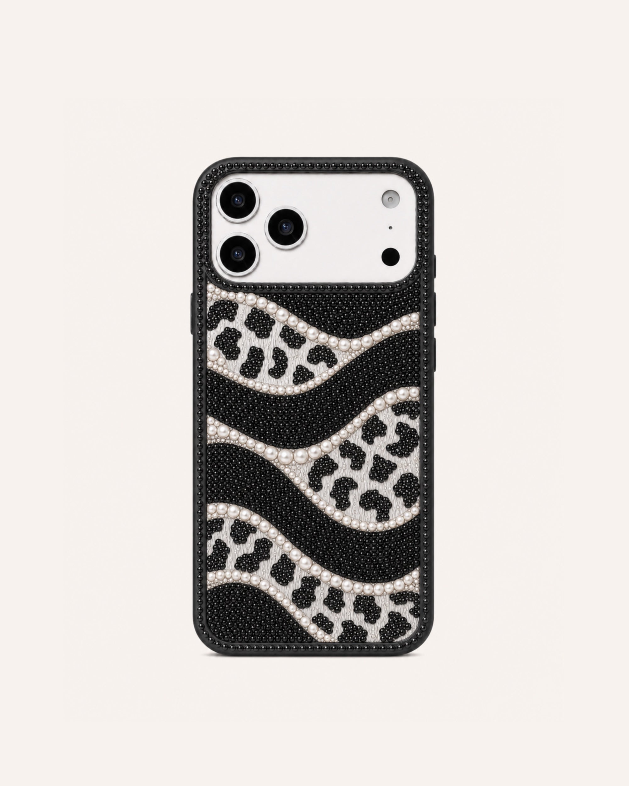 Leopard Pearl Wave Phone Case – Black