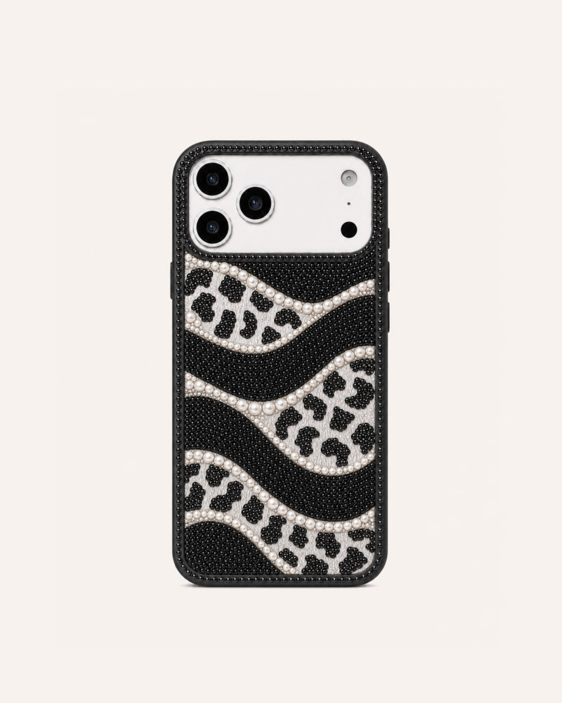 Leopard Pearl Wave Phone Case – Black