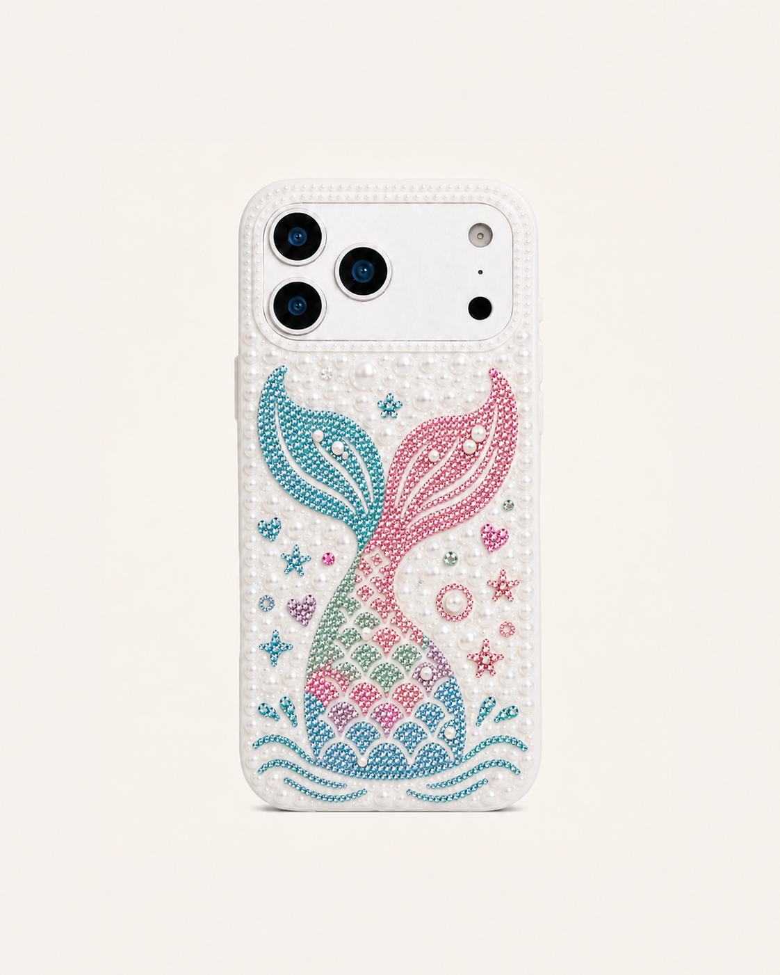 Mermaid Tail Artificial Crystal Phone Case – White