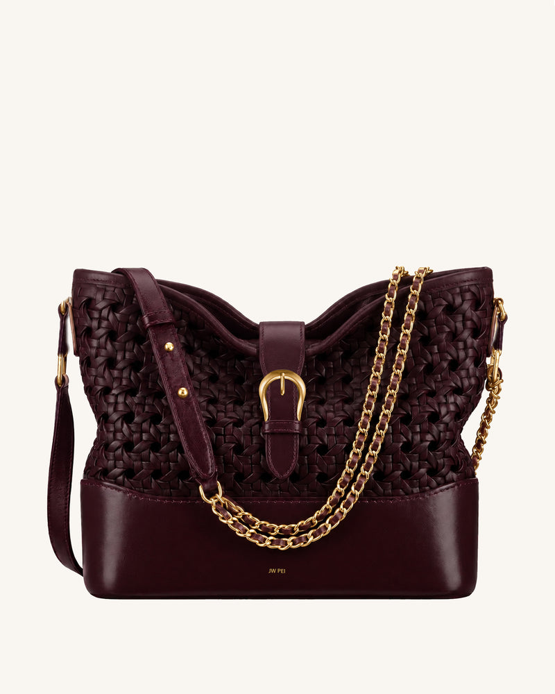 Ava Woven Bucket Bag - Red