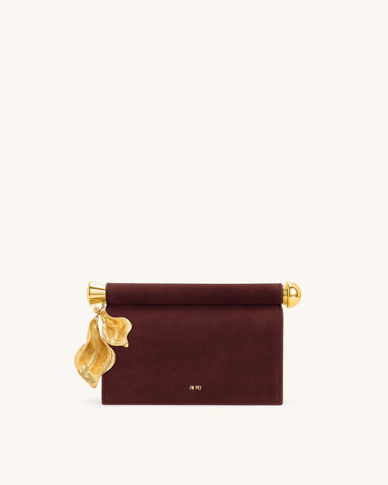 Holly Faux Suede Metal Pendant Embellished Clutch - Reddish Brown