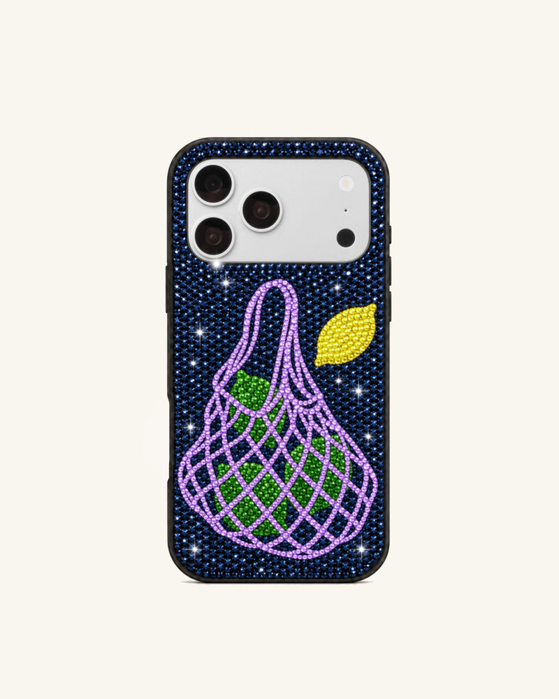 Artificial Crystal Net Bag Phone Case – Black