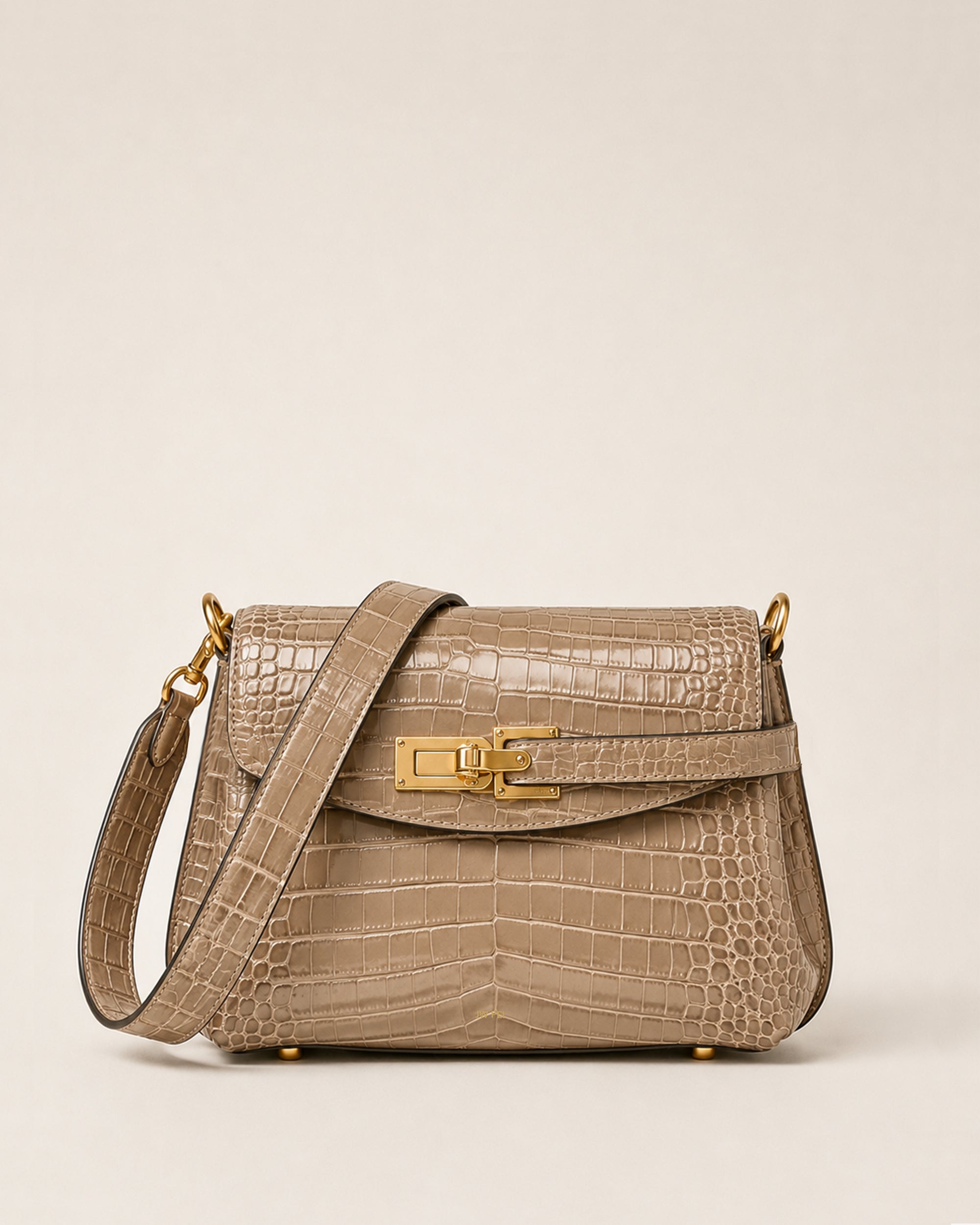 Keyla Belt Lock Satchel Bag - Taupe Croc