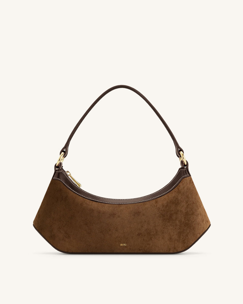 Lily Faux Suede Shoulder Bag - Dark Brown
