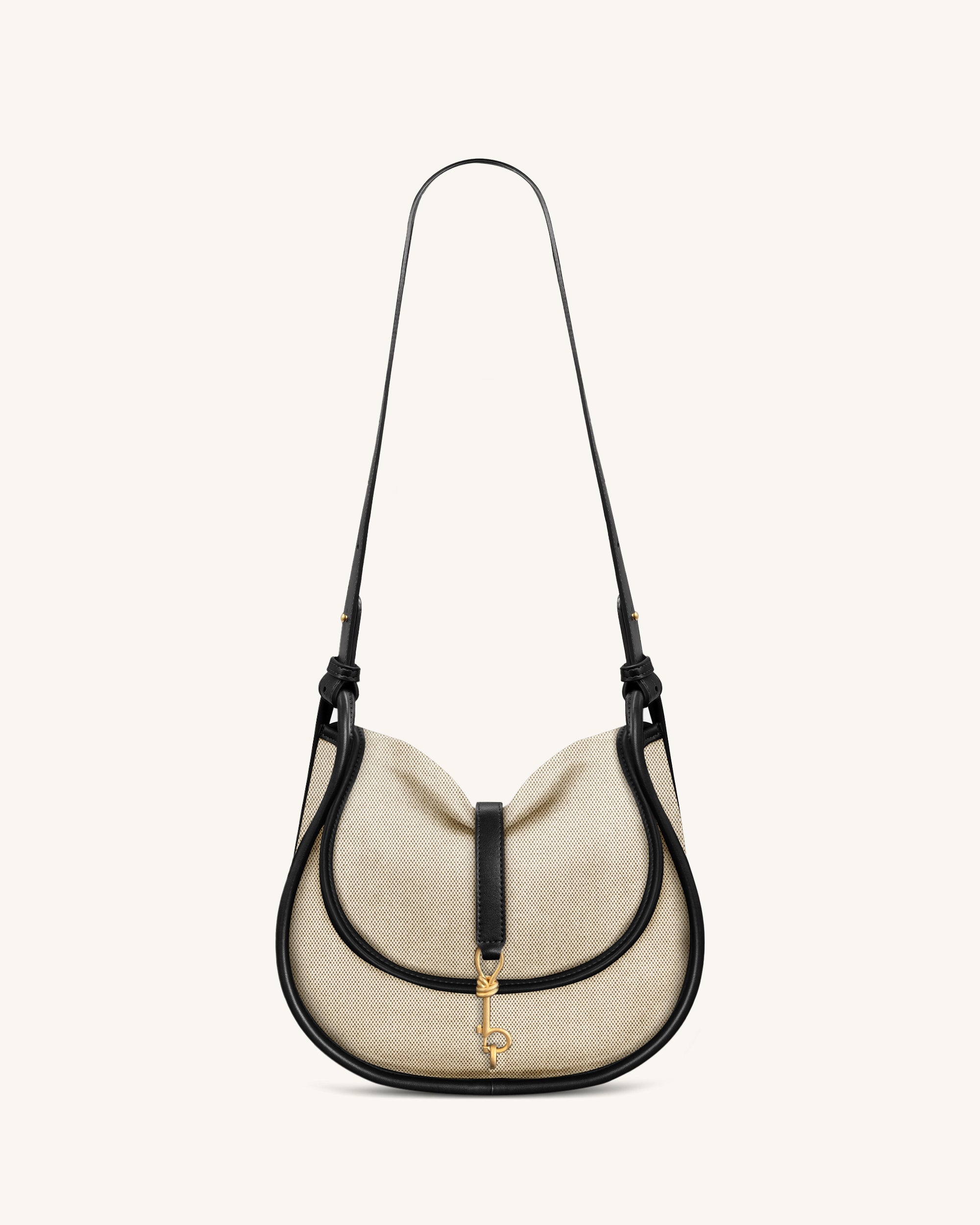 Arla Small Faux Suede Hobo Bag – Black Canvas