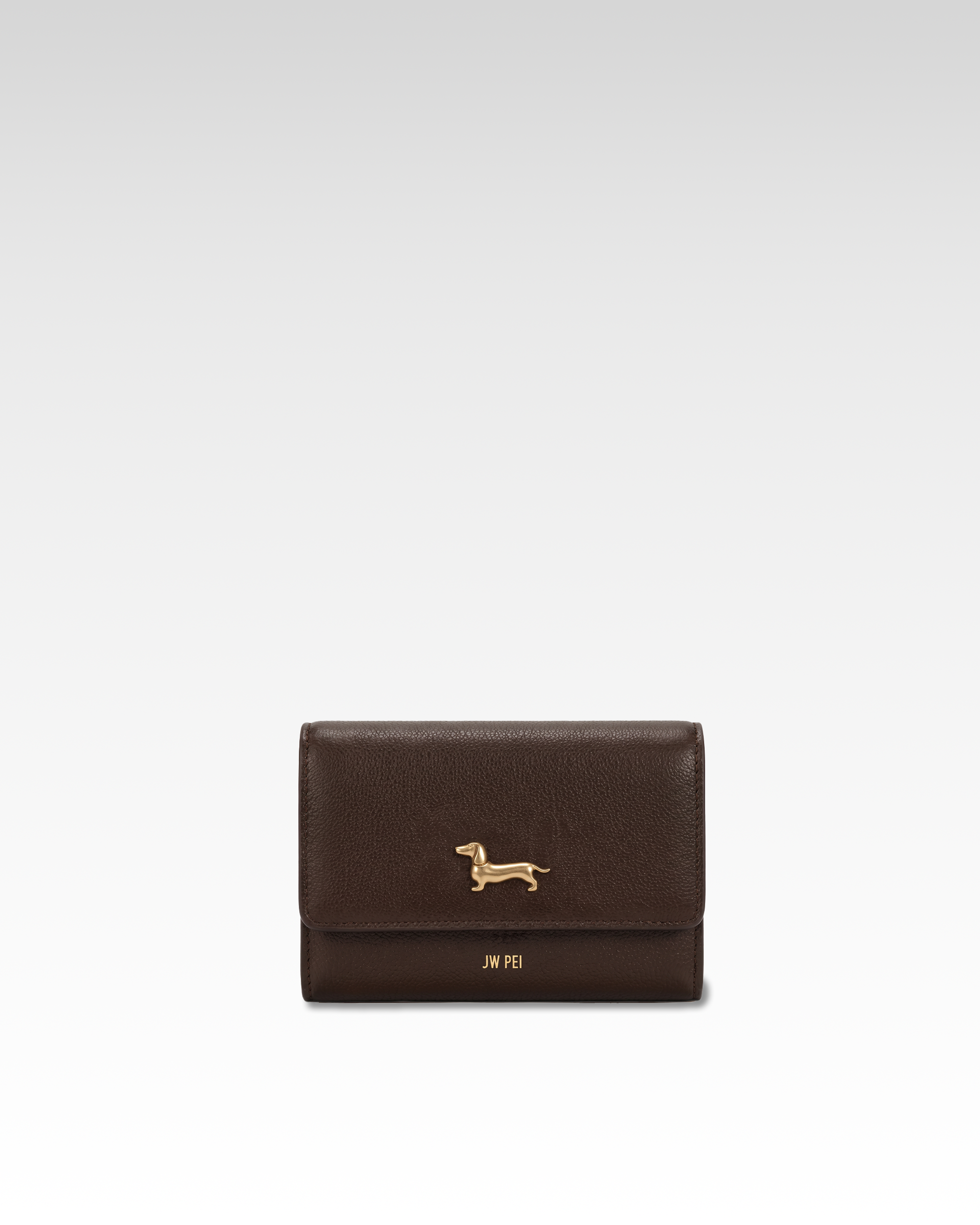 Maeve Dachshund Emblem Flap Wallet - Dark Brown
