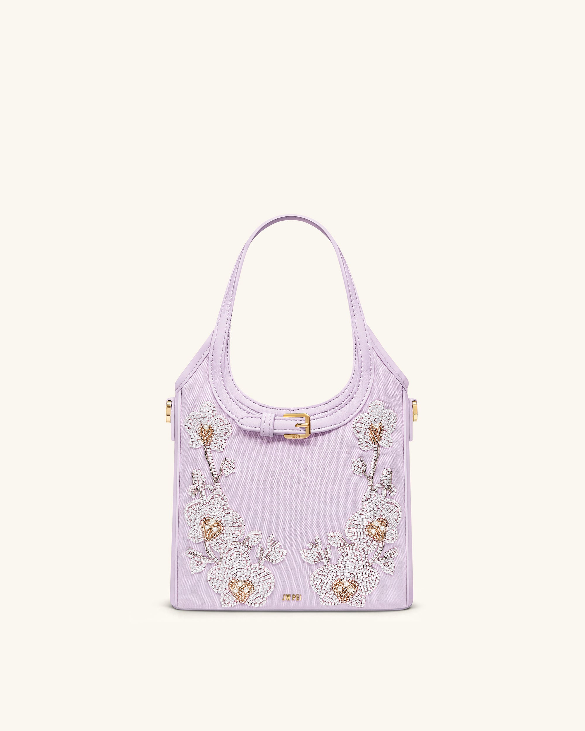 Brooke Mini Belted Embellished Orchid Beaded Top Handle Bag - Lavender