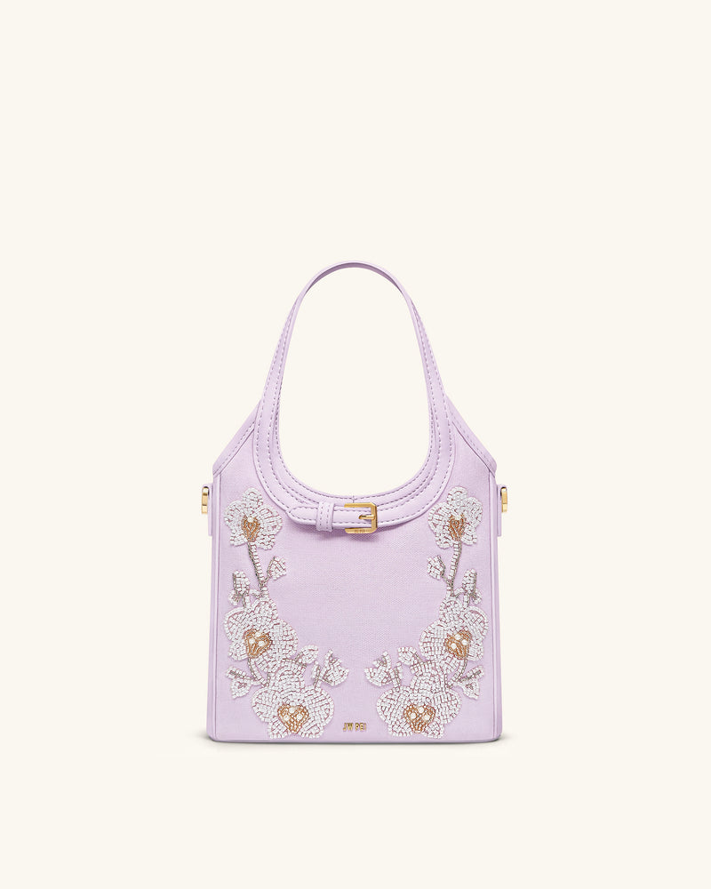 Brooke Mini Belted Embellished Orchid Beaded Top Handle Bag - Lavender