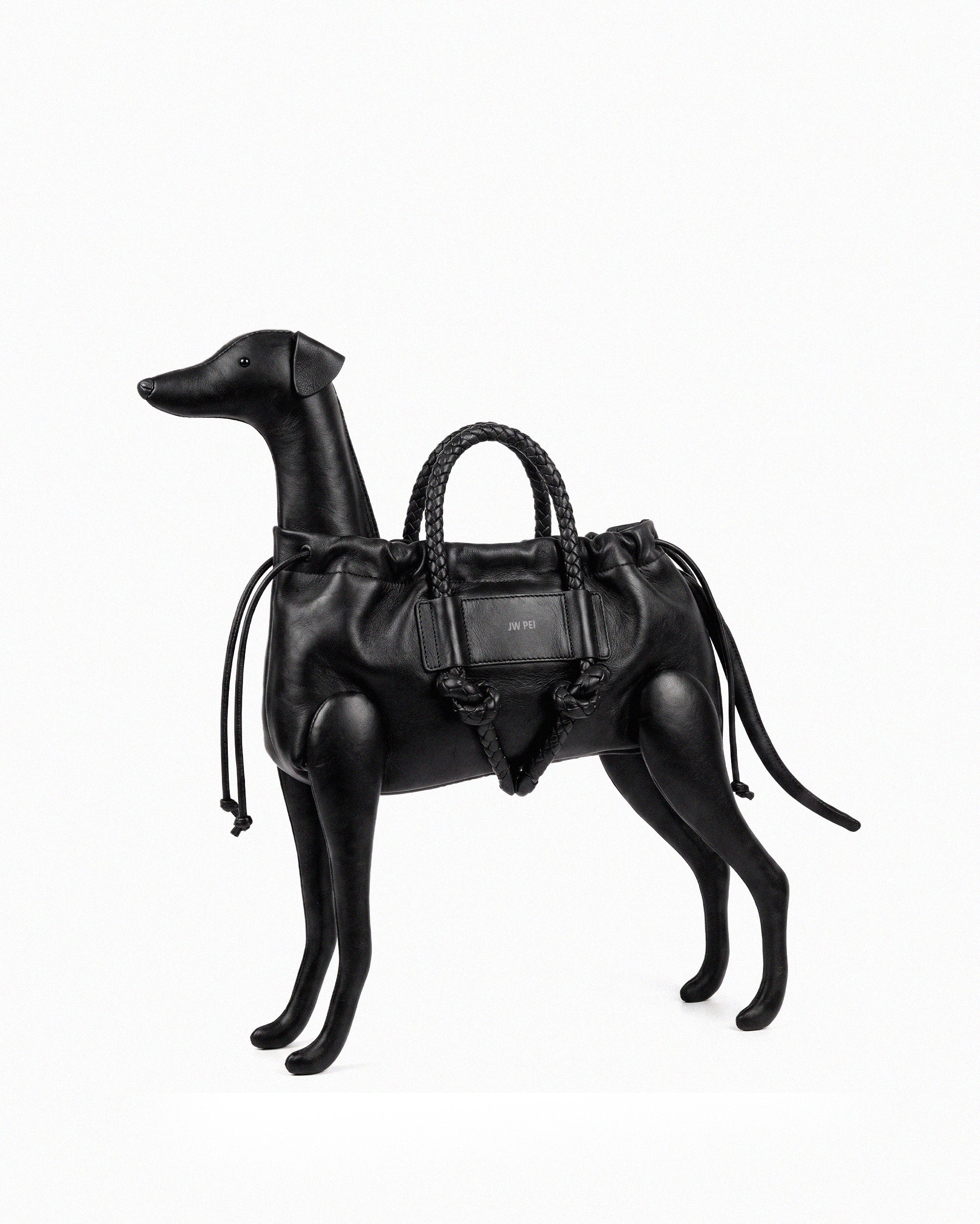 Dog Shaped Drawstring Top Handle Bag - Black