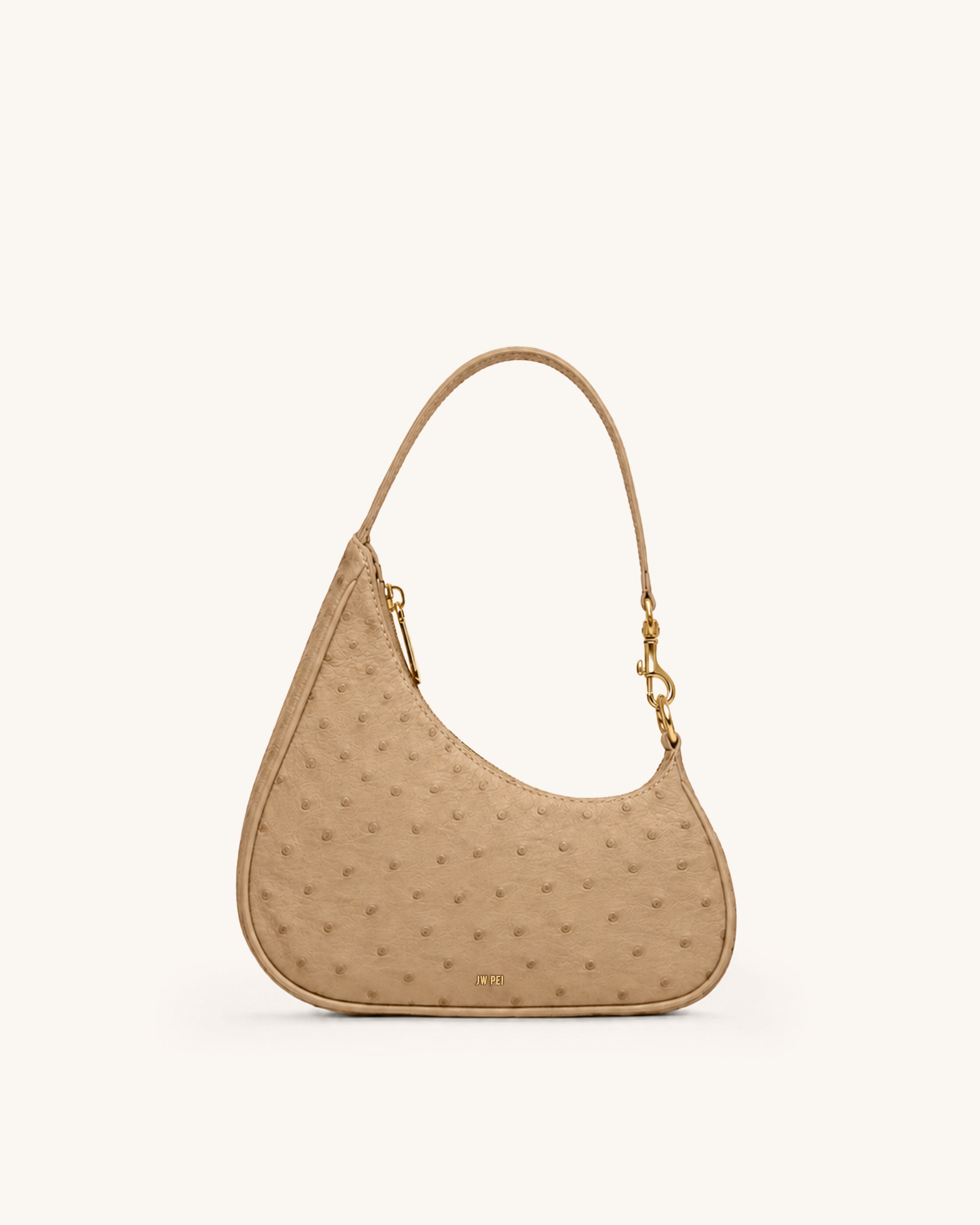 Harlee Ostrich-Embossed Shoulder Bag - Beige