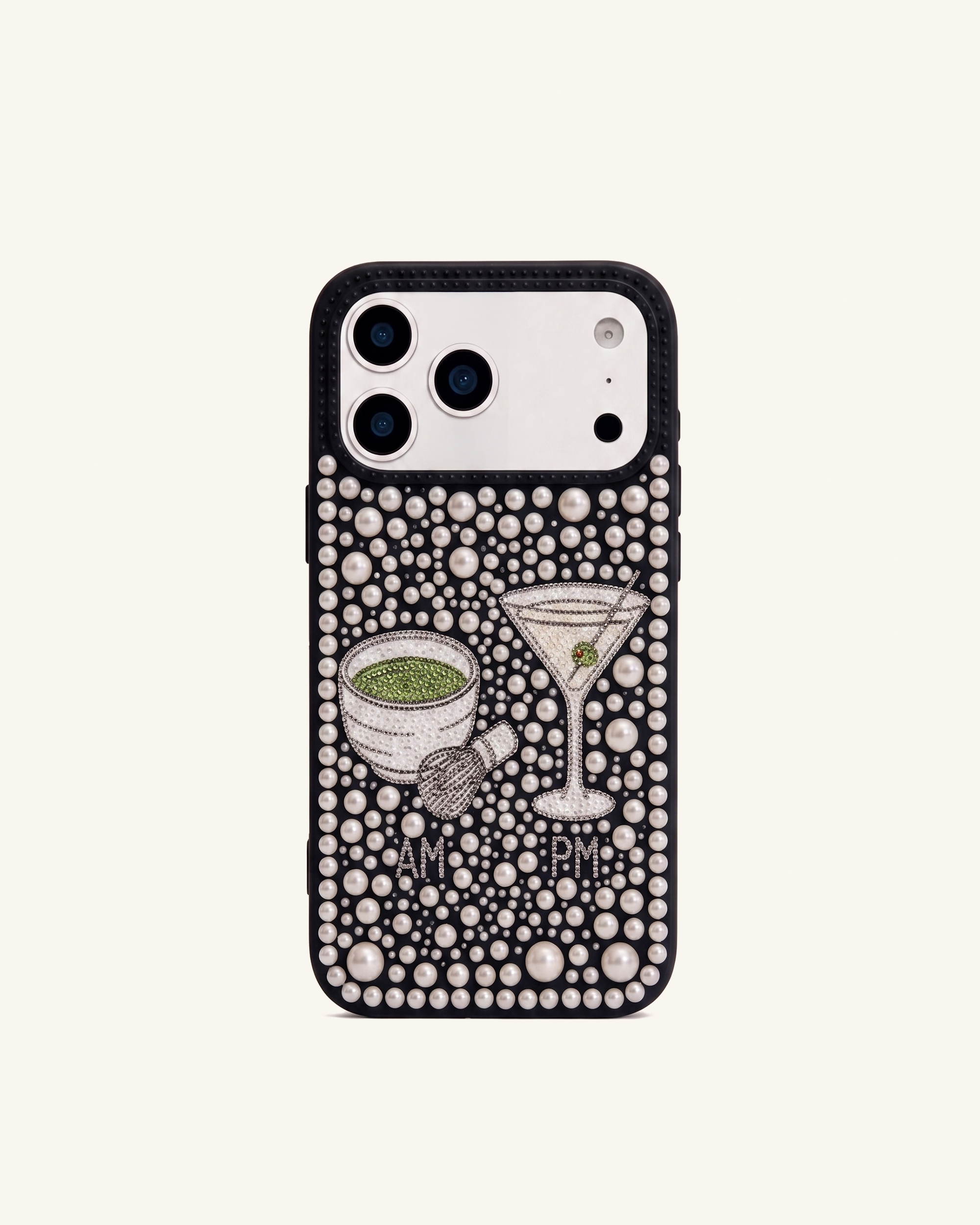 Pearl Martini Embellished Phone Case – Black