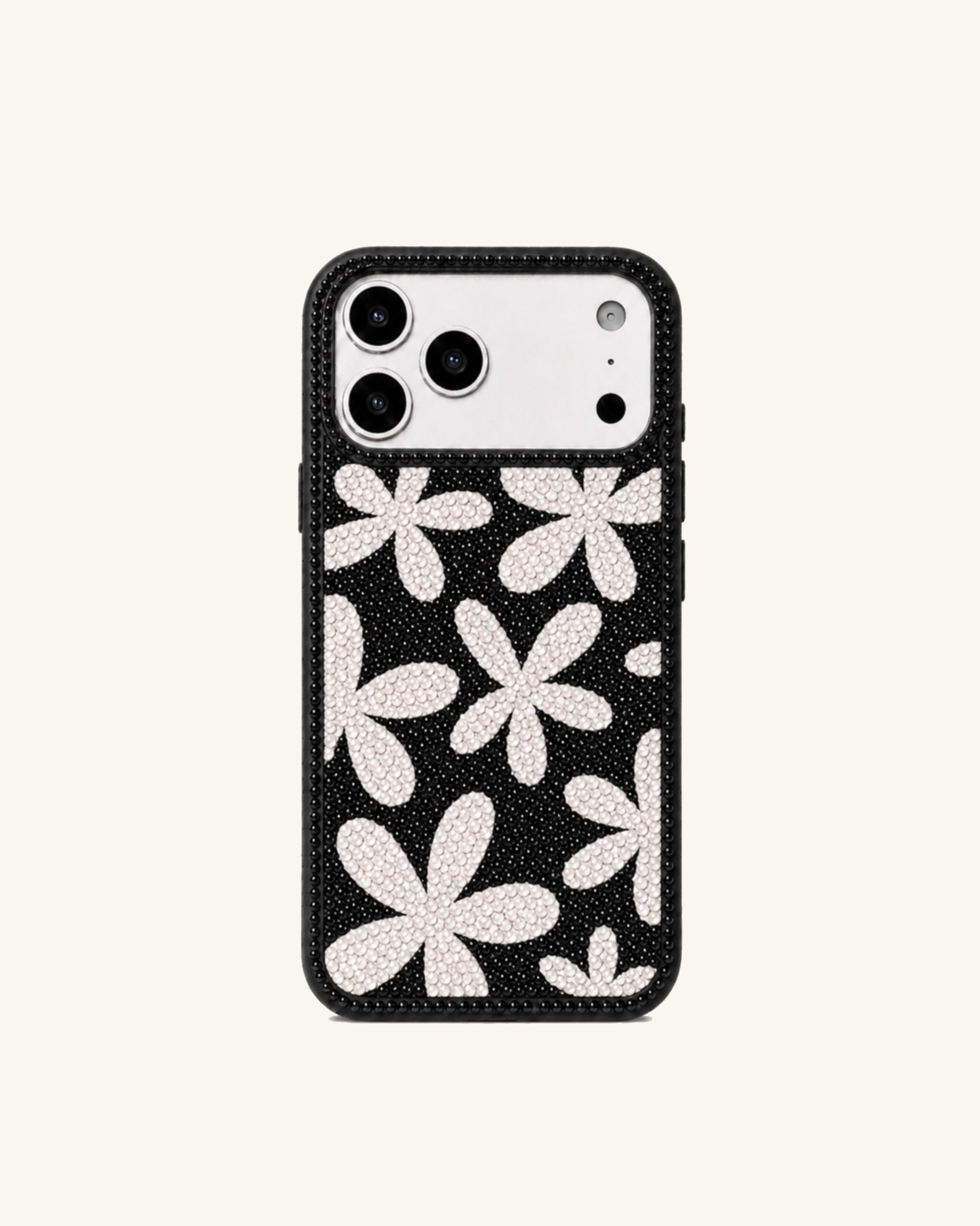 Artificial Crystal Floral Phone Case – Black