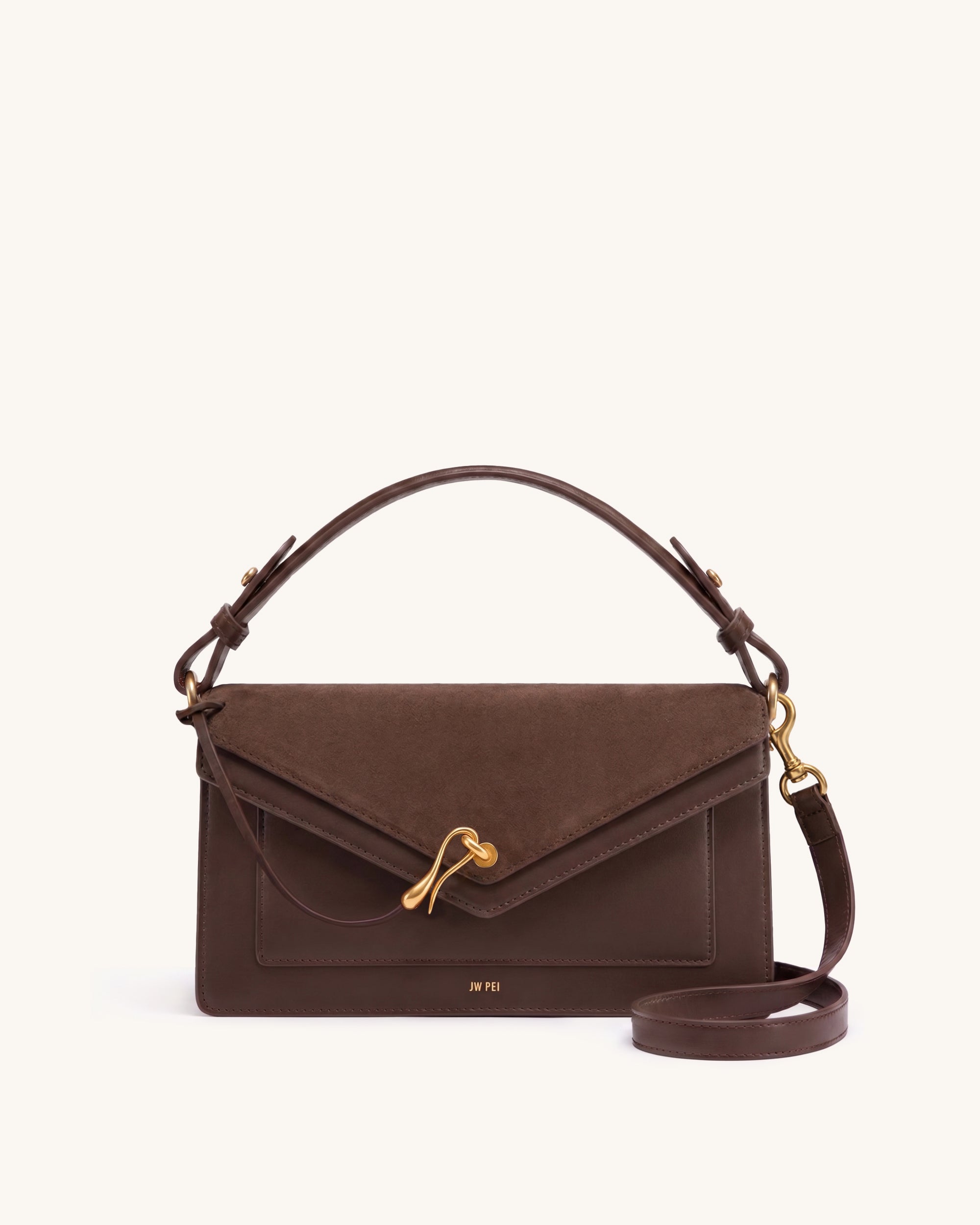 Celeste Faux Suede Flap Shoulder Bag – Chocolate Brown