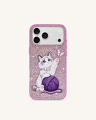 Kitten with Yarn Artificial Crystal Phone Case - Pink