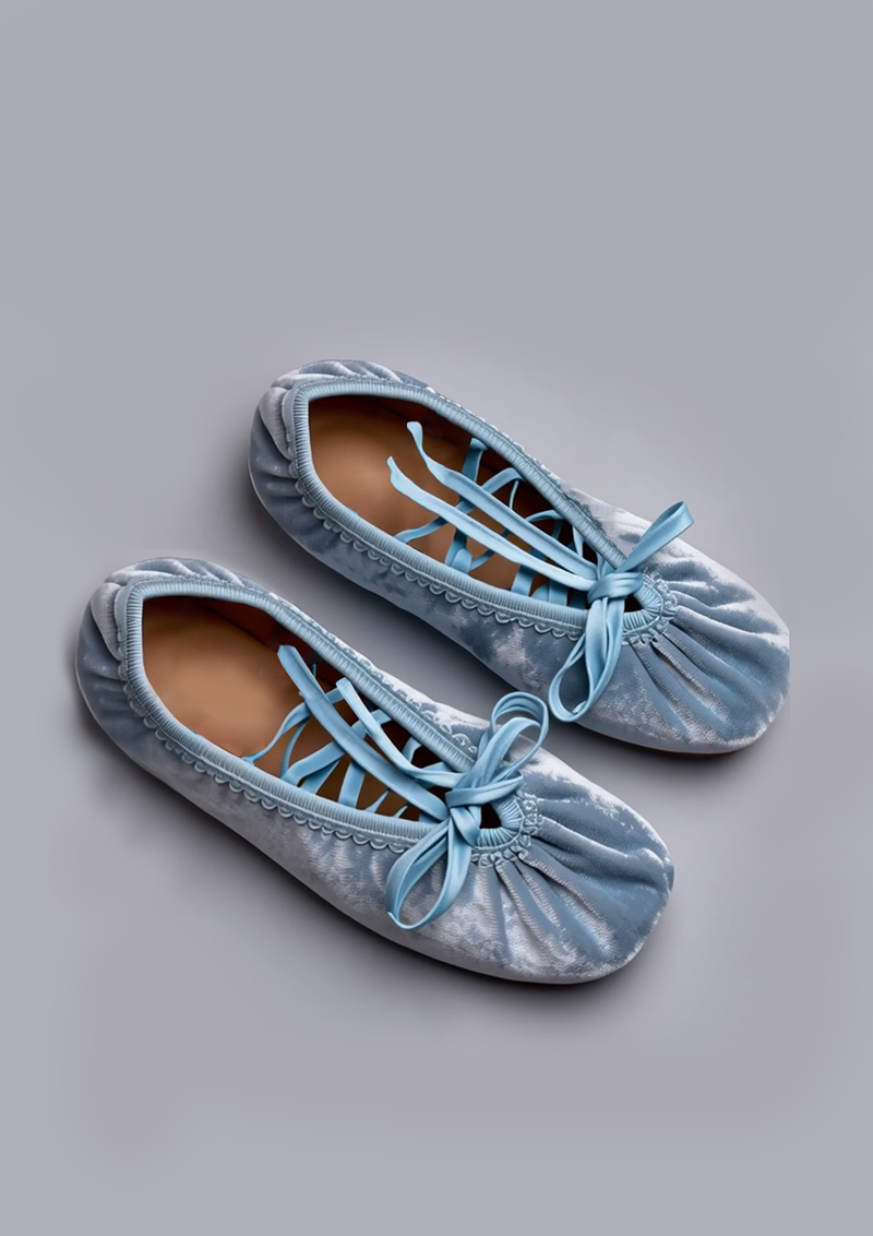 Hazel Velvet Ballet Flats – Blue
