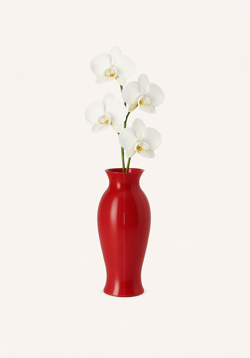 Red Vase White Orchid Clutch - Red