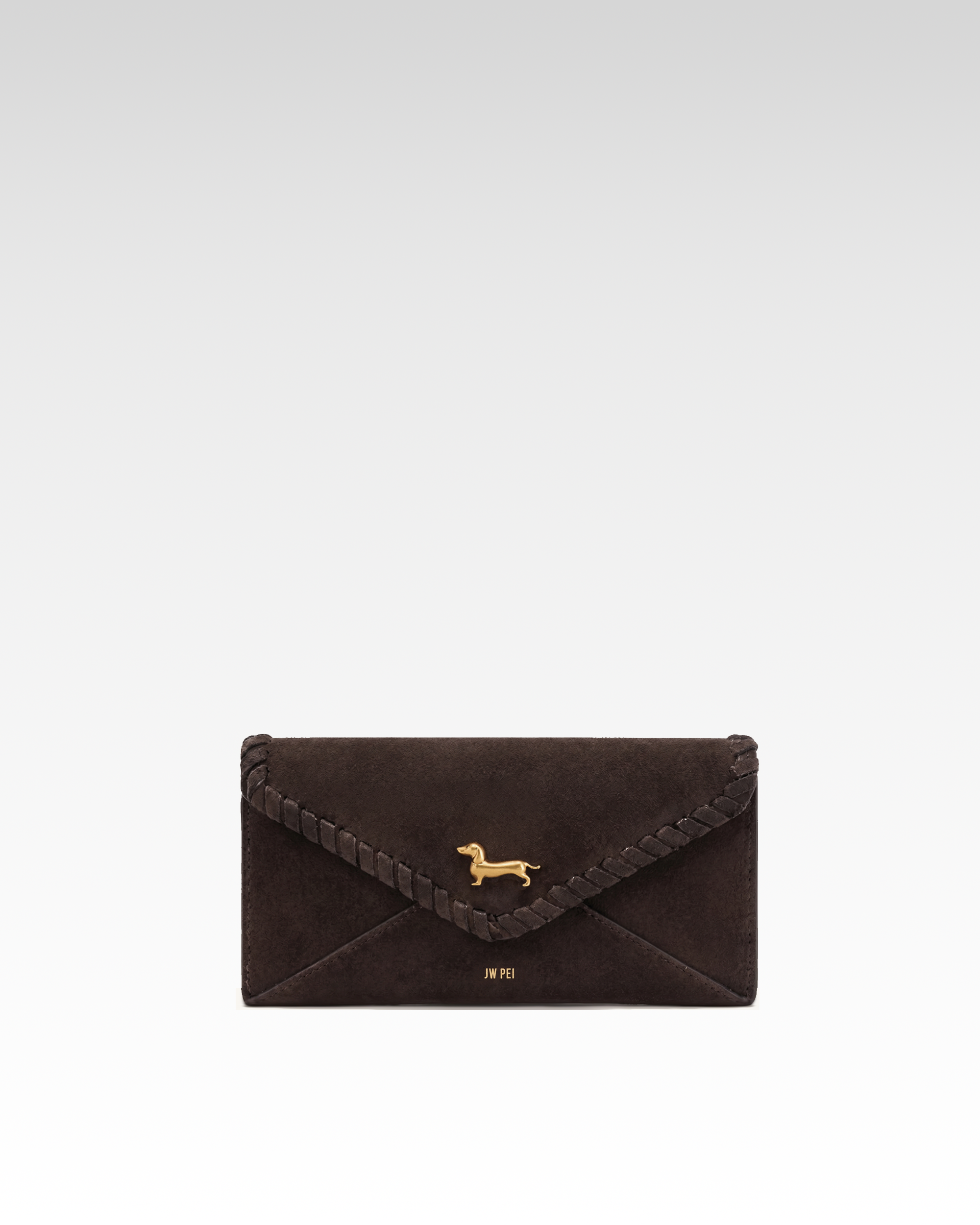 Maeve Dachshund Emblem Whipstitch Faux Suede Wallet - Dark Brown