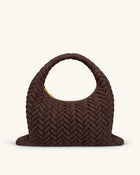 Cora Large Faux Suede Quilting Hobo Shoulder Bag - Dark Brown