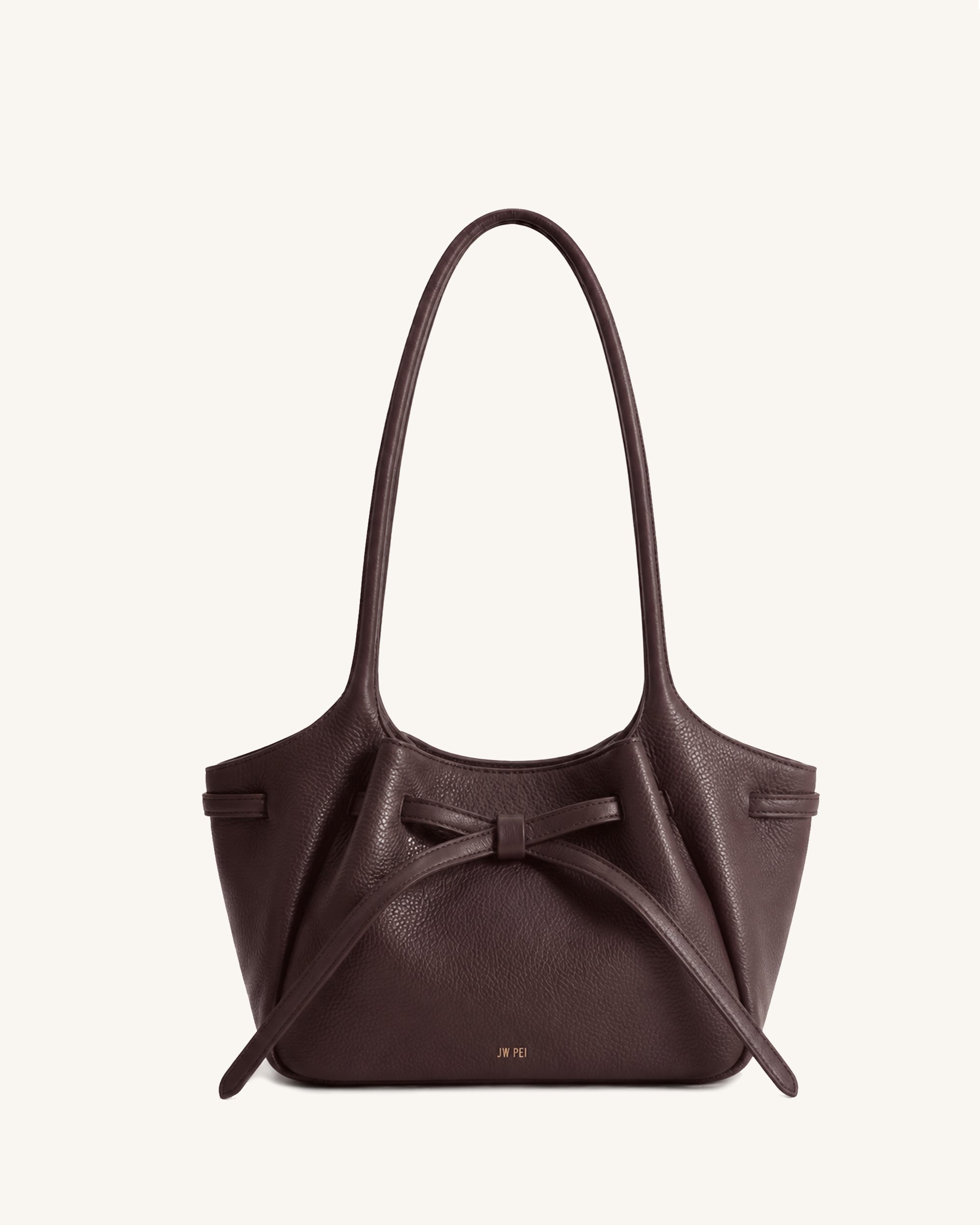 Mabel Pebbled Bow Shoulder Bag – Dark Brown