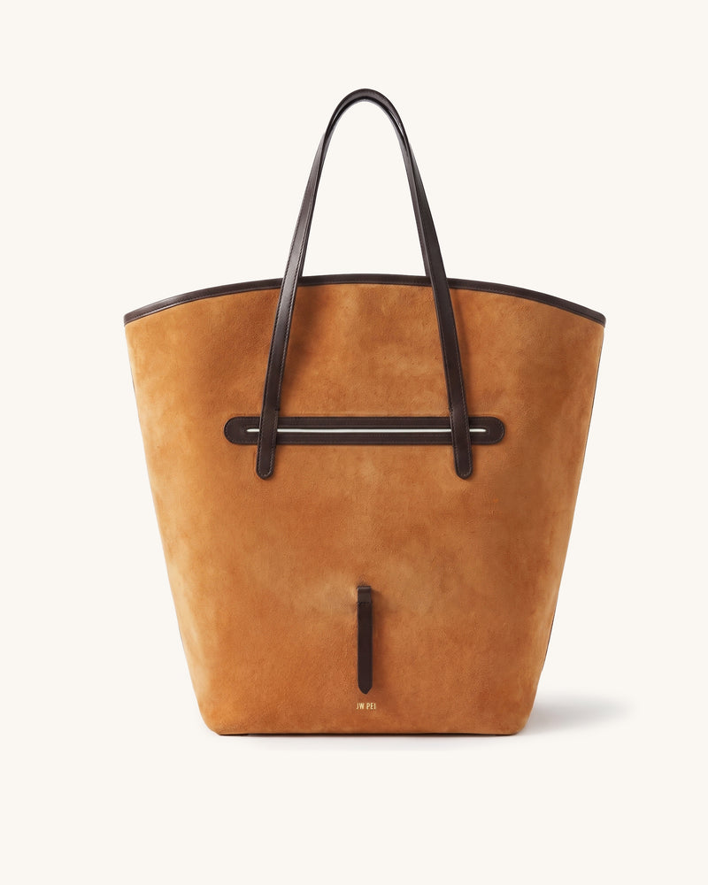 Evadne Convertible Foldover Faux Suede Tote Bag - Tan