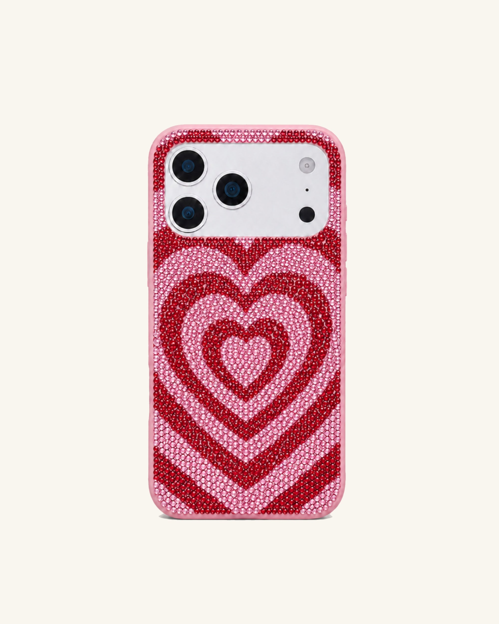Layered Heart Artificial Crystal Phone Case - Pink