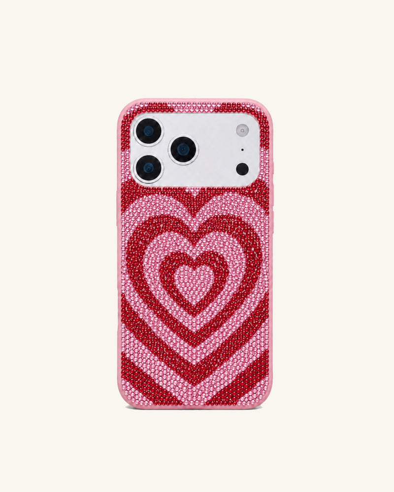 Layered Heart Artificial Crystal Phone Case - Pink