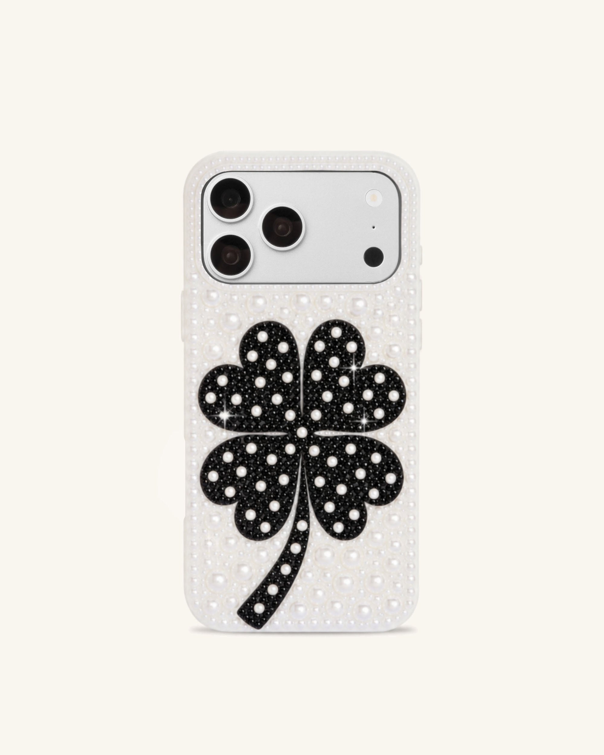Four-Leaf Clover Artificial Crystal Phone Case – White