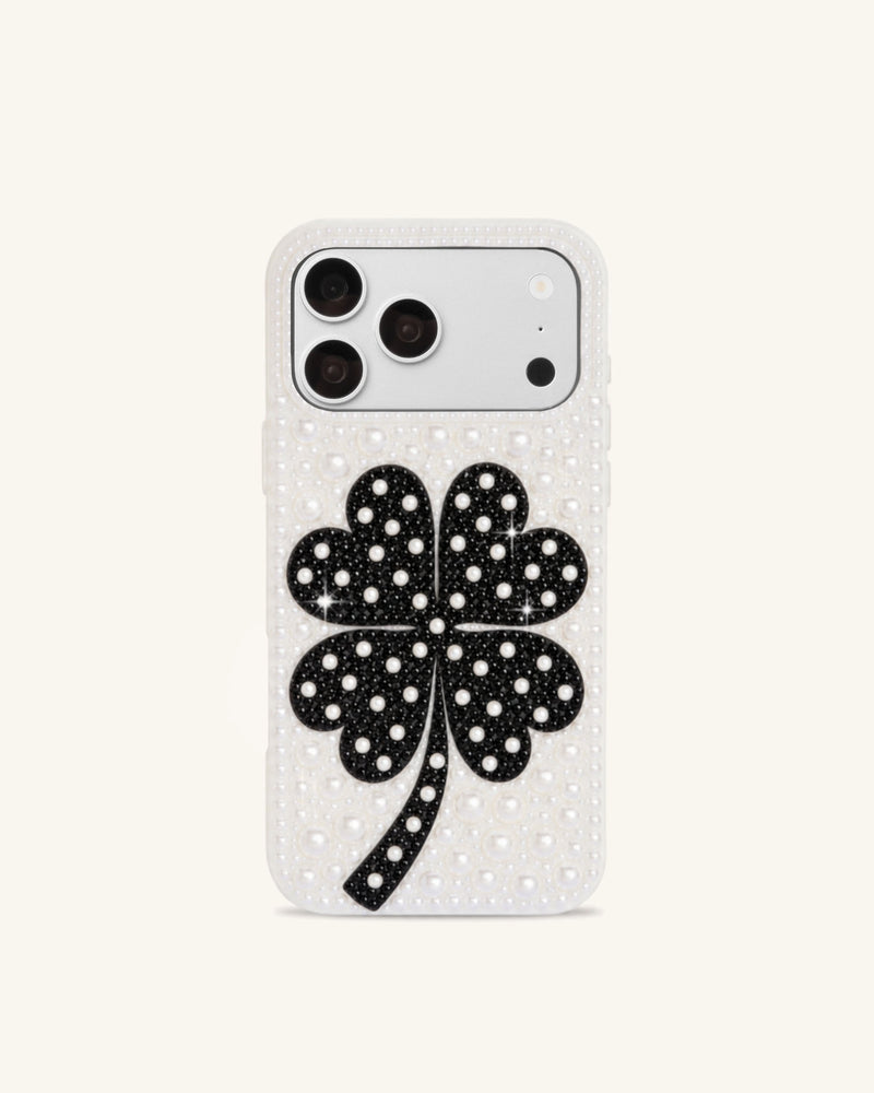 Four-Leaf Clover Artificial Crystal Phone Case – White