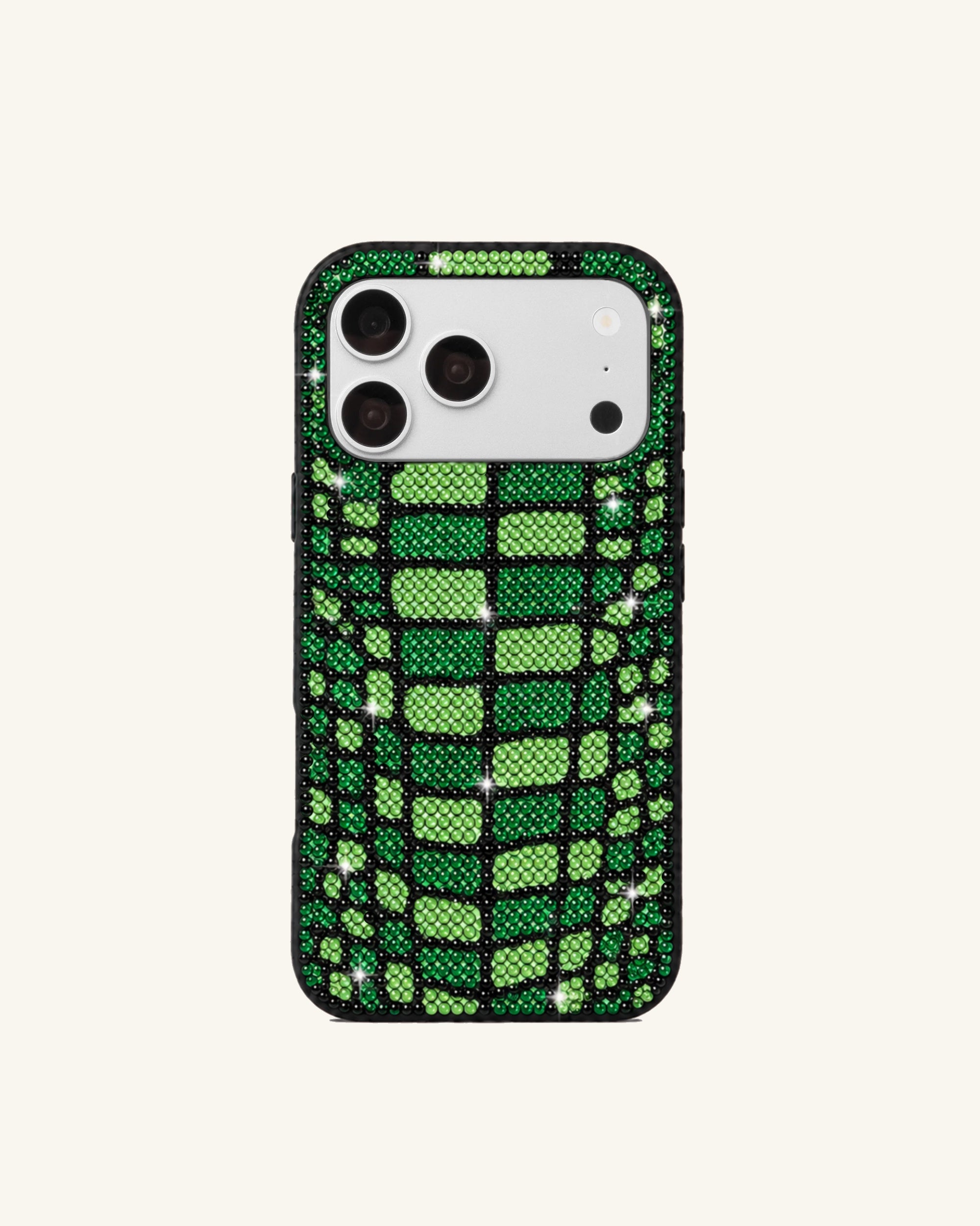 Geometric Grid Artificial Crystal Phone Case – Green & Black
