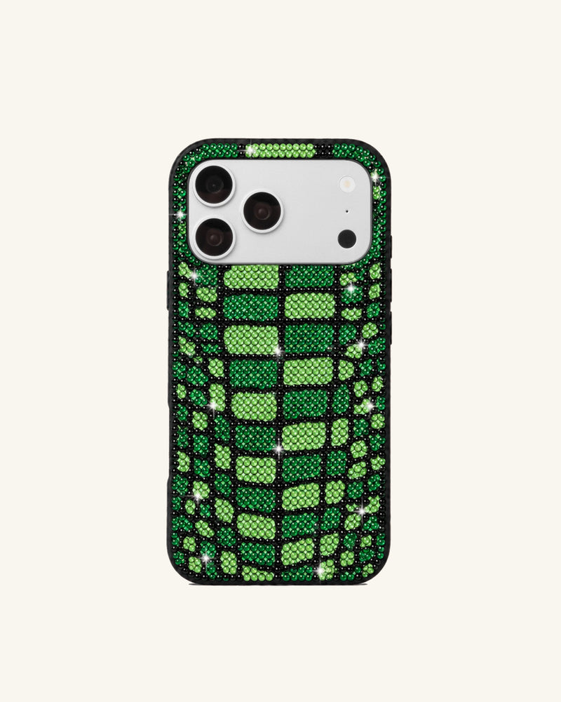 Geometric Grid Artificial Crystal Phone Case – Green & Black