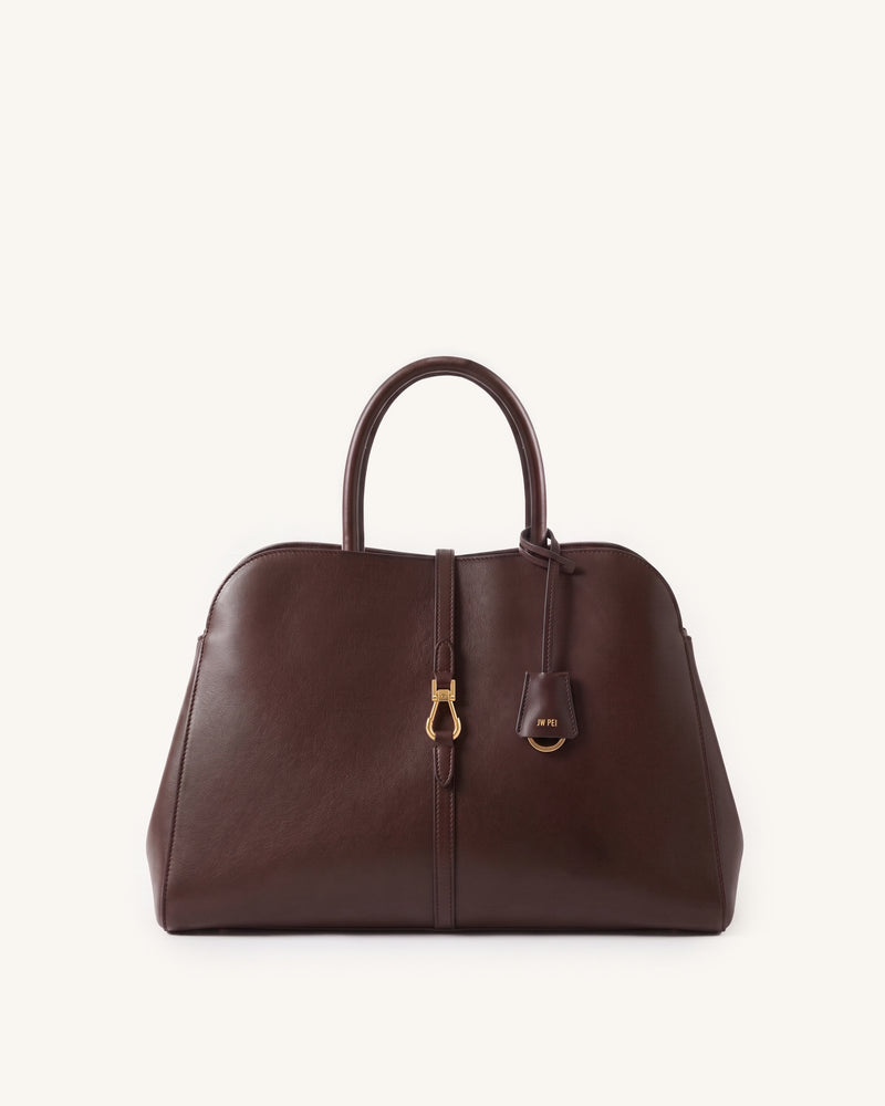 Bruna Hardware Strap Structured Top Handle Bag - Dark Brown