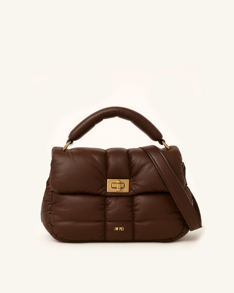 Puffy Quilted Top Handle Bag - Brown