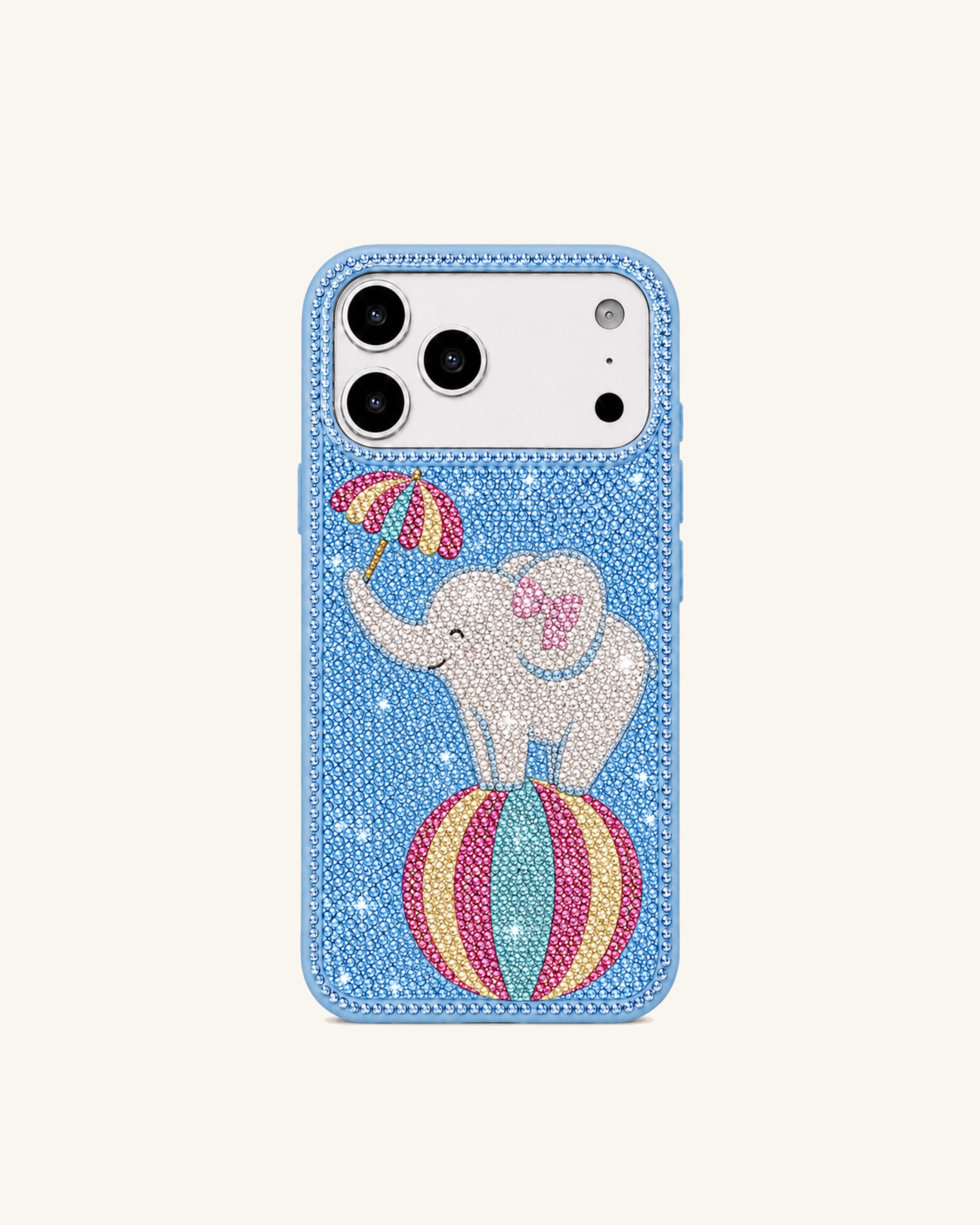 Circus Elephant Artificial Crystal Phone Case - Sky Blue