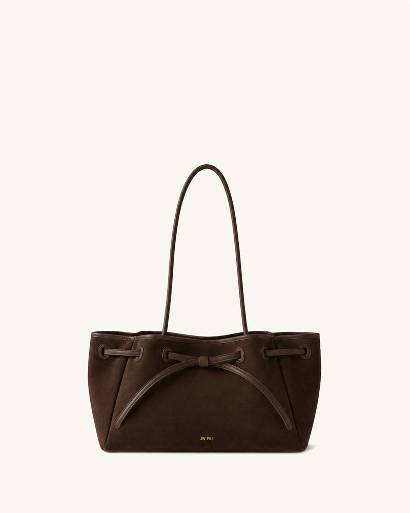 Mabel Faux Suede Soft Bow Shoulder Tote Bag – Dark Brown